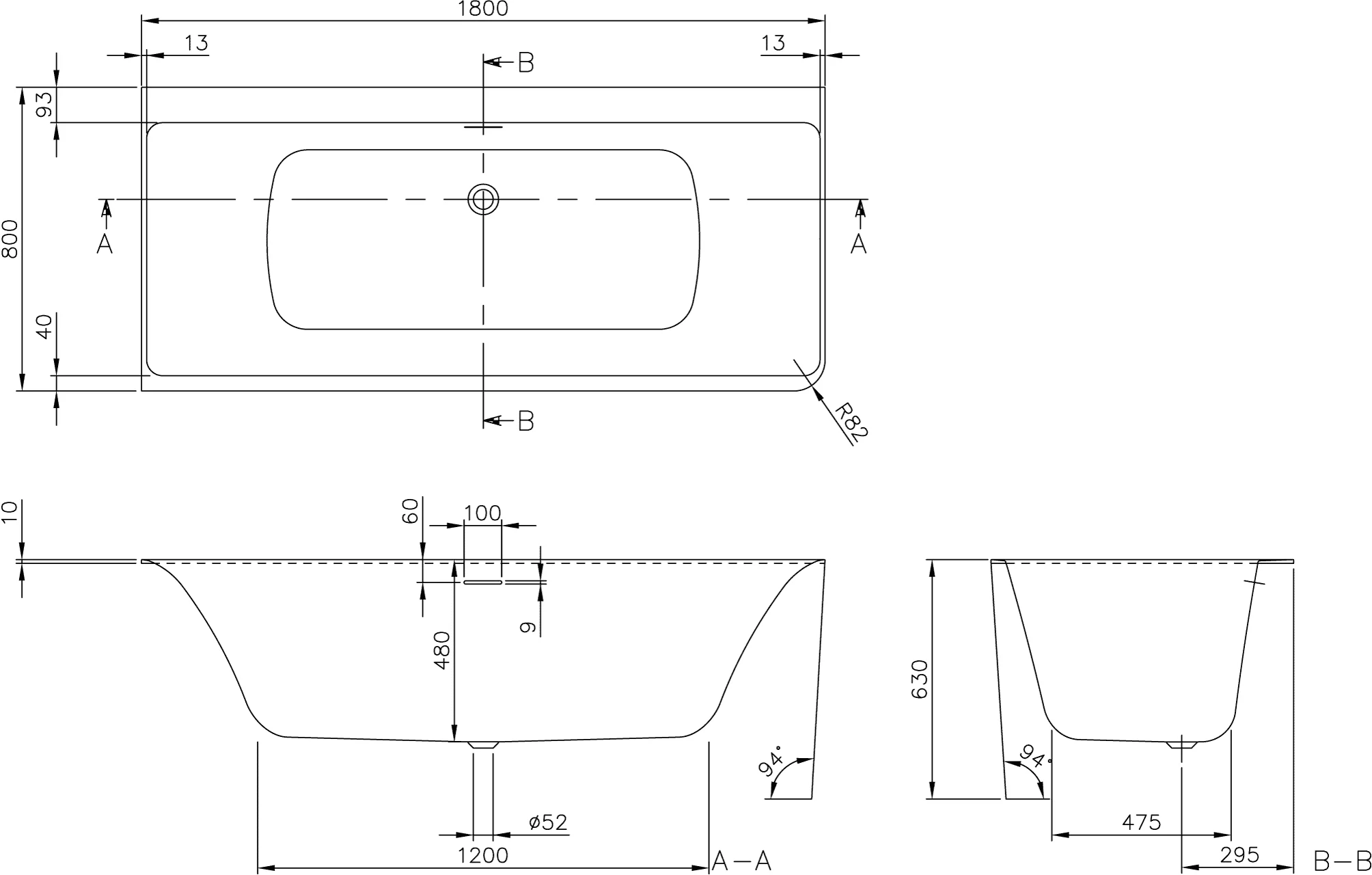 Villeroy & Boch Subway 3.0 Vorwand-Badewanne links, 1800 x 800 mm, Weiß Alpin