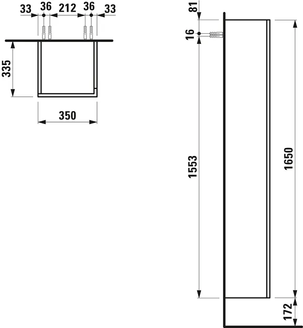 Laufen Hochschrank „Kartell“ 350 × 1650 × 335 mm Kieselgrau, Anschlag links