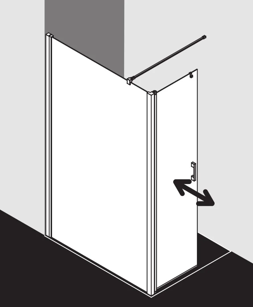 Kermi Duschdesign Walk-In-Duschkabine WALK-IN Wall mit beweglichem Flügel links „LIGA“ Glas Klar, Profile Silber Hochglanz, BV: 875 - 900 mm GAK: 860 - 885 mm WE: 885 - 910 mm H: 1850 mm