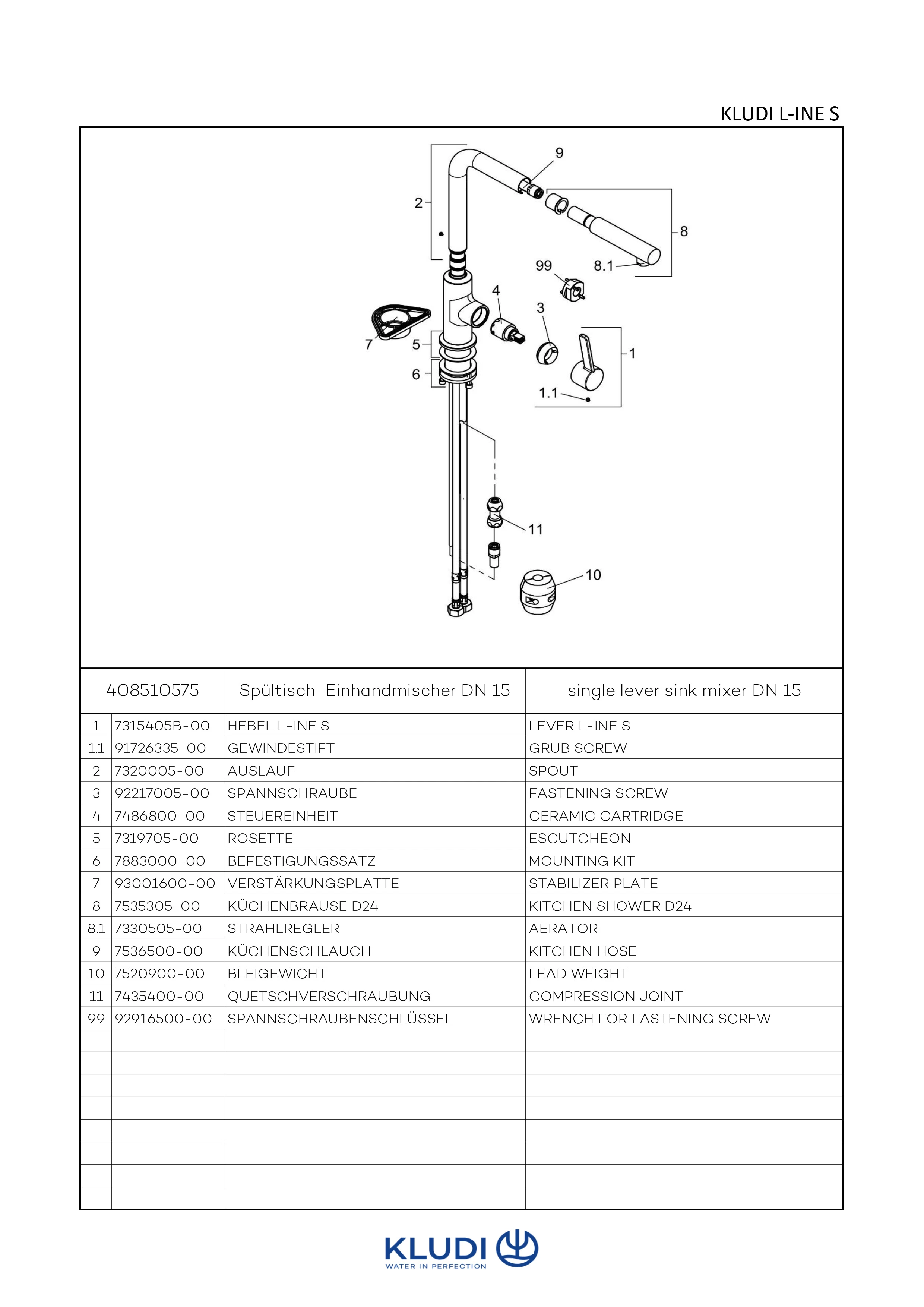 Kludi L-INE S ECO Spültisch-EHM, herausziehbarer Auslauf chrom Kludi L-INE S ECO Spültisch-EHM, herausziehbarer Auslauf chrom