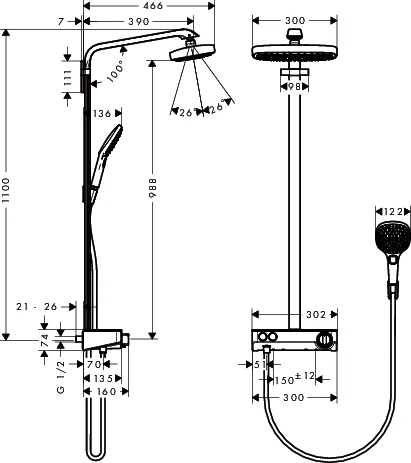 Showerpipe Raindance Select E 300 2jet EcoSmart ShowerTablet chrom