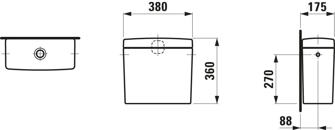 Spülkasten PRO 175x380x360 Wasseranschluss seitlich weiß Spülkasten PRO 175x380x360 Wasseranschluss seitlich weiß