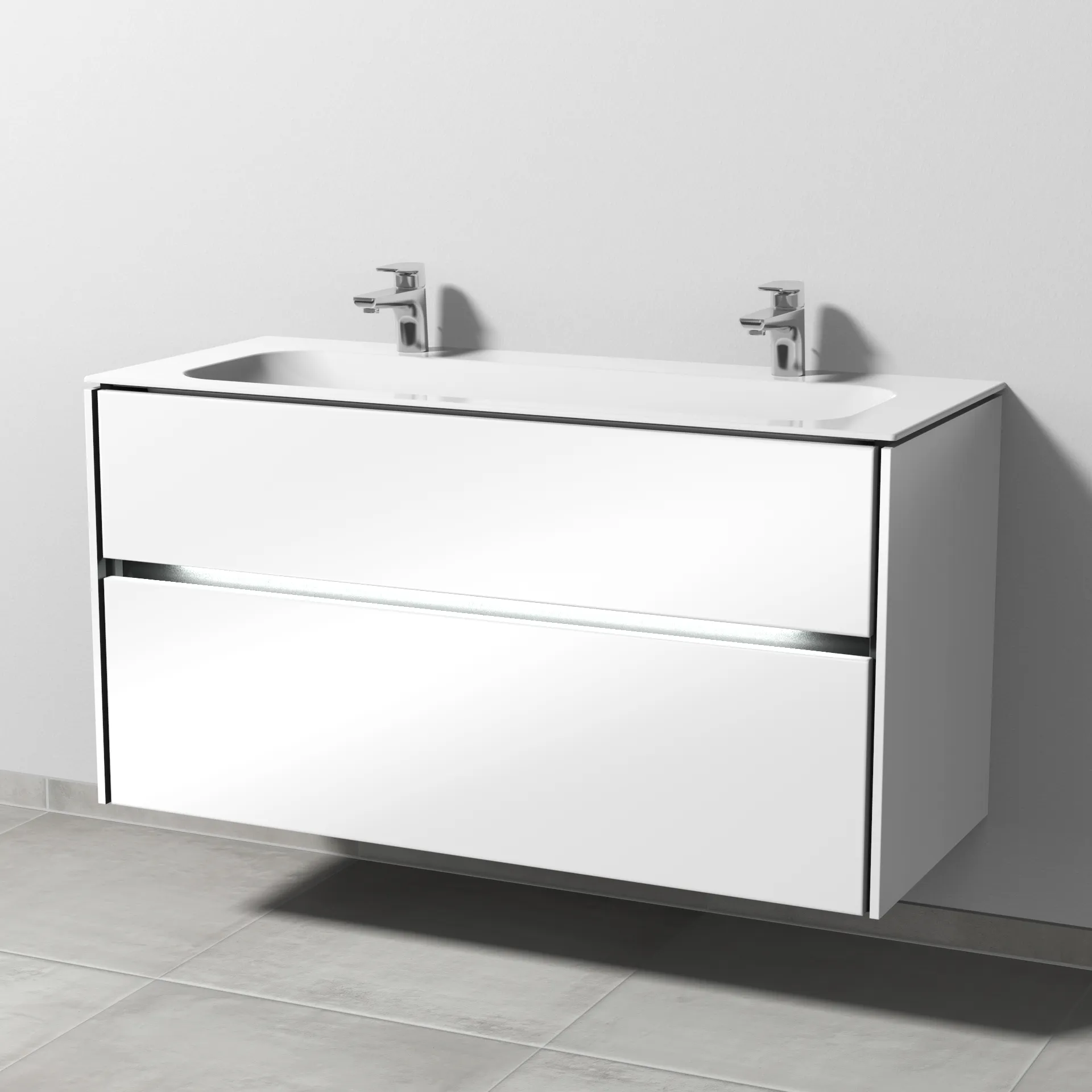Keramik-Waschtisch-Set mit Waschtischunterschrank „Twiga“ 119 × 50 × 61 cm in Weiß (glanz), mit Hahnlochbohrung, mit Beleuchtung Keramik-Waschtisch-Set mit Waschtischunterschrank „Twiga“ 119 × 50 × 61 cm in Weiß (glanz), mit Hahnlochbohrung, mit Beleuchtung