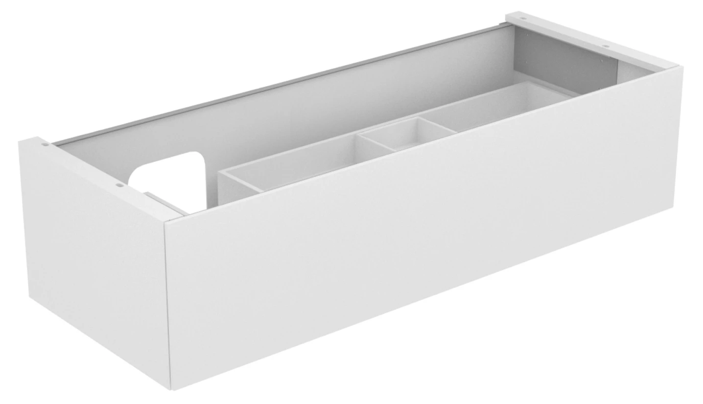 KEUCO Waschtischunterschrank mit Auszug „Edition 11“ Weiß (Glas), Weiß (Lack, seidenmatt), Becken links, ohne Beleuchtung 1400 × 350 × 535 mm KEUCO Waschtischunterschrank mit Auszug „Edition 11“ Weiß (Glas), Weiß (Lack, seidenmatt), Becken links, ohne Beleuchtung 1400 × 350 × 535 mm
