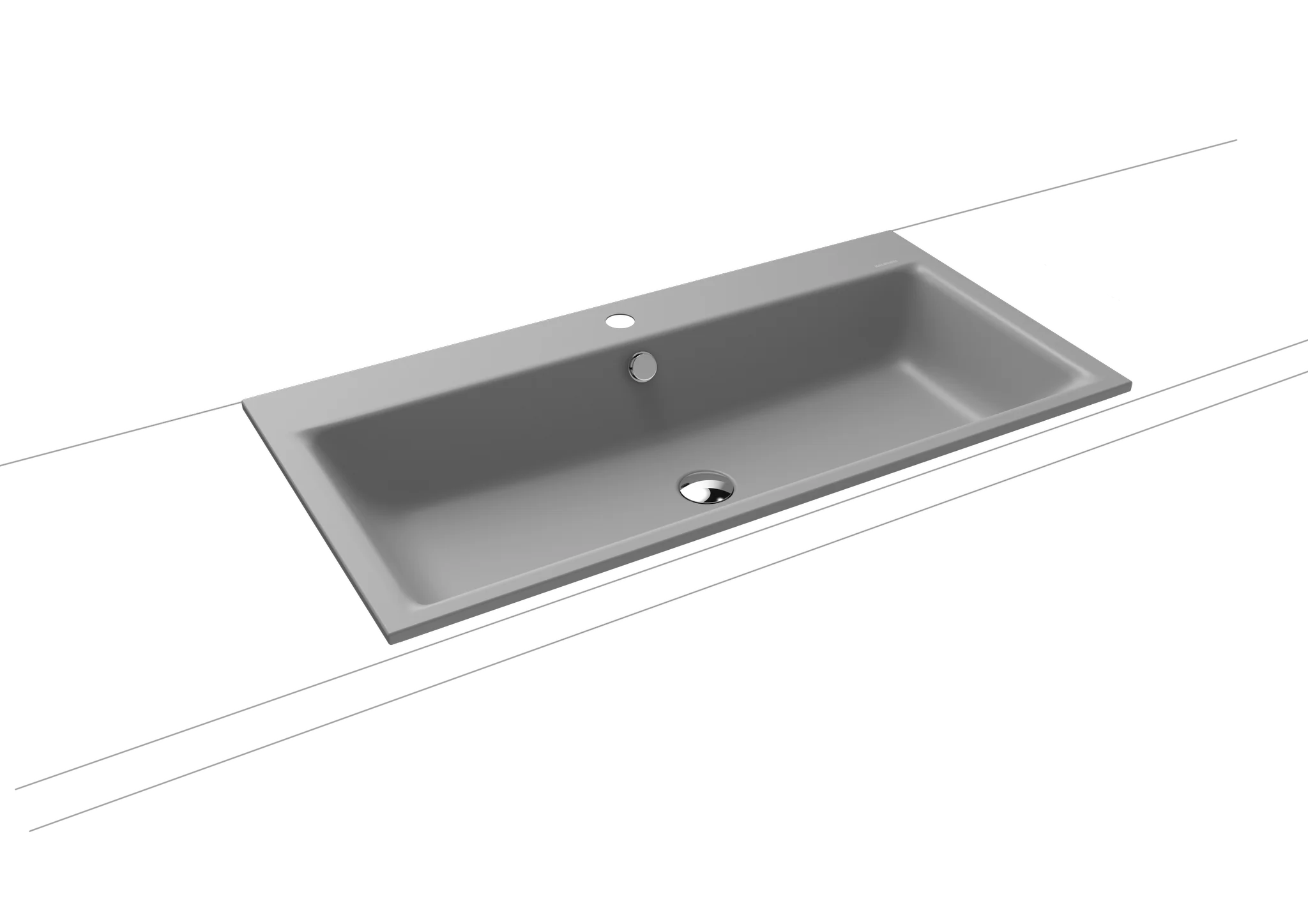 Kaldewei PURO Einbauwaschtisch, cool grey, 900x460 mm, Randhöhe 14 mm, Tiefe 125 mm, mit Überlauf, 1er Hahnlochbohrung, chrom
