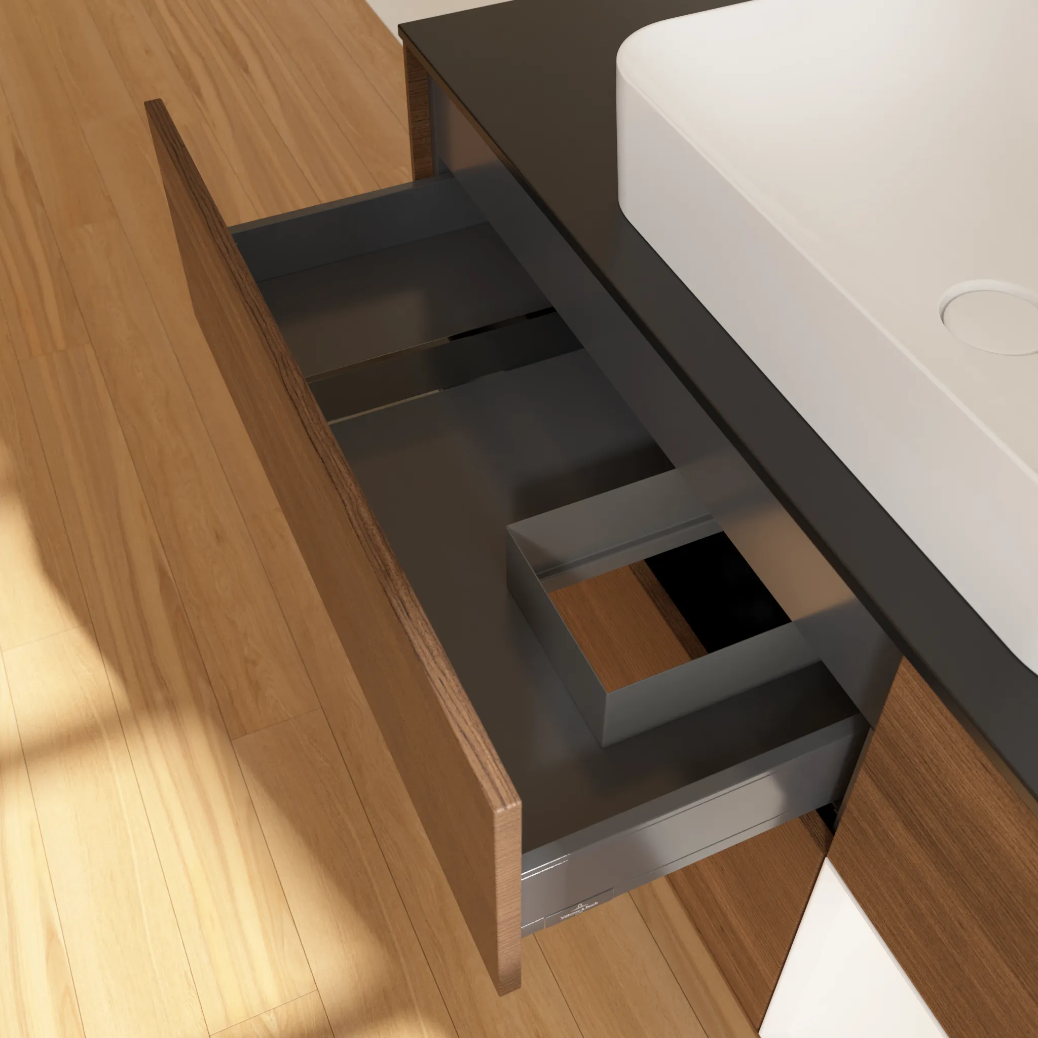 Villeroy & Boch Waschtischunterschrank „Finion“ für Schrankwaschtisch 1200 × 603 × 501 mm Walnut Veneer, mit Hahnlochbohrung, für Becken mittig Villeroy & Boch Waschtischunterschrank „Finion“ für Schrankwaschtisch 1200 × 603 × 501 mm Walnut Veneer, mit Hahnlochbohrung, für Becken mittig