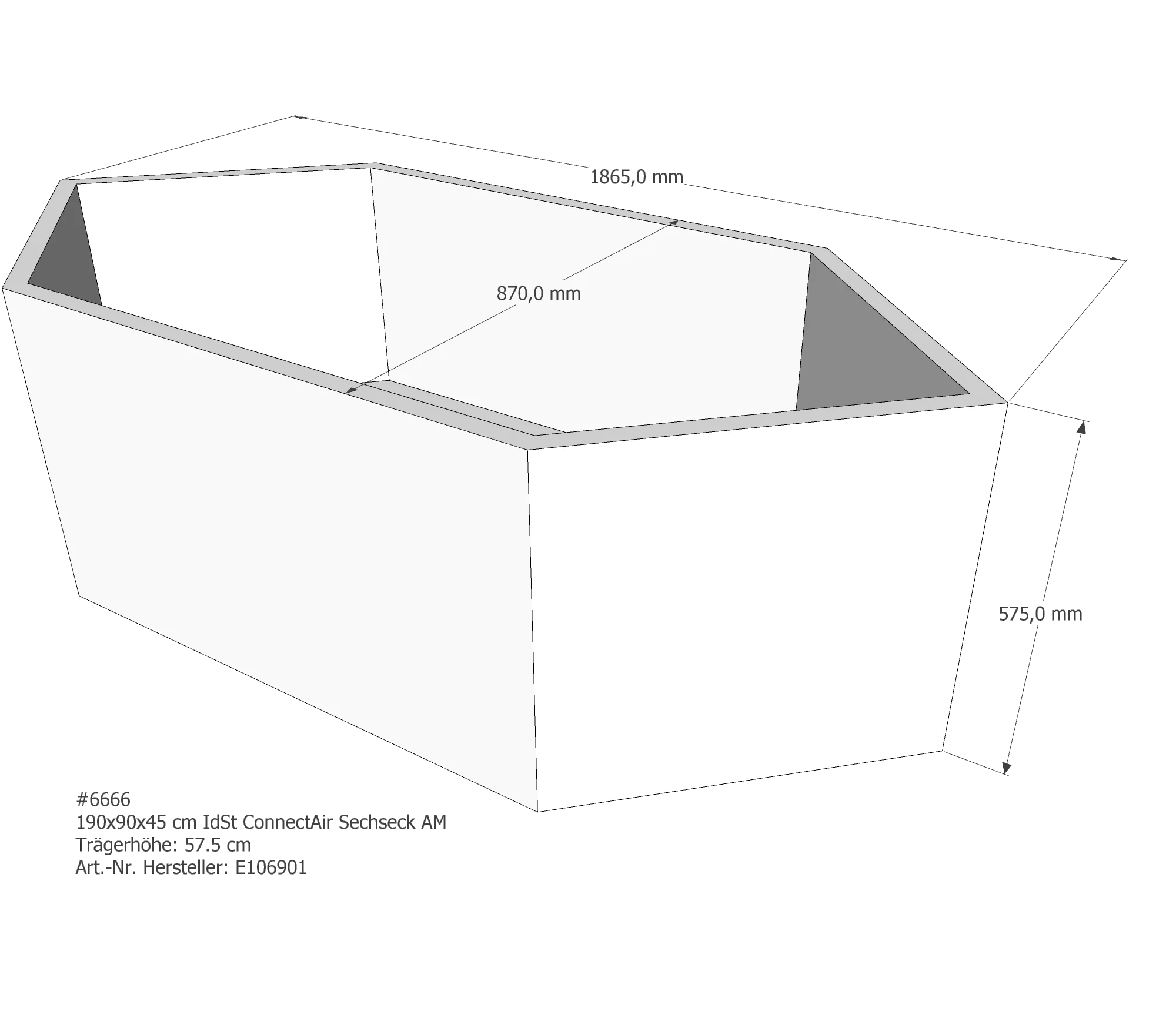Badewannenträger für Ideal Standard Connect-Air 190 × 90 × 45 cm