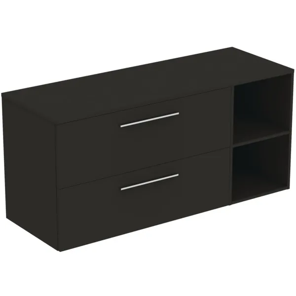 Ideal Standard i.life B 140cm Möbel-Set 2 Auszüge 2 offene Fächer Griff Chrom Carbongrau matt