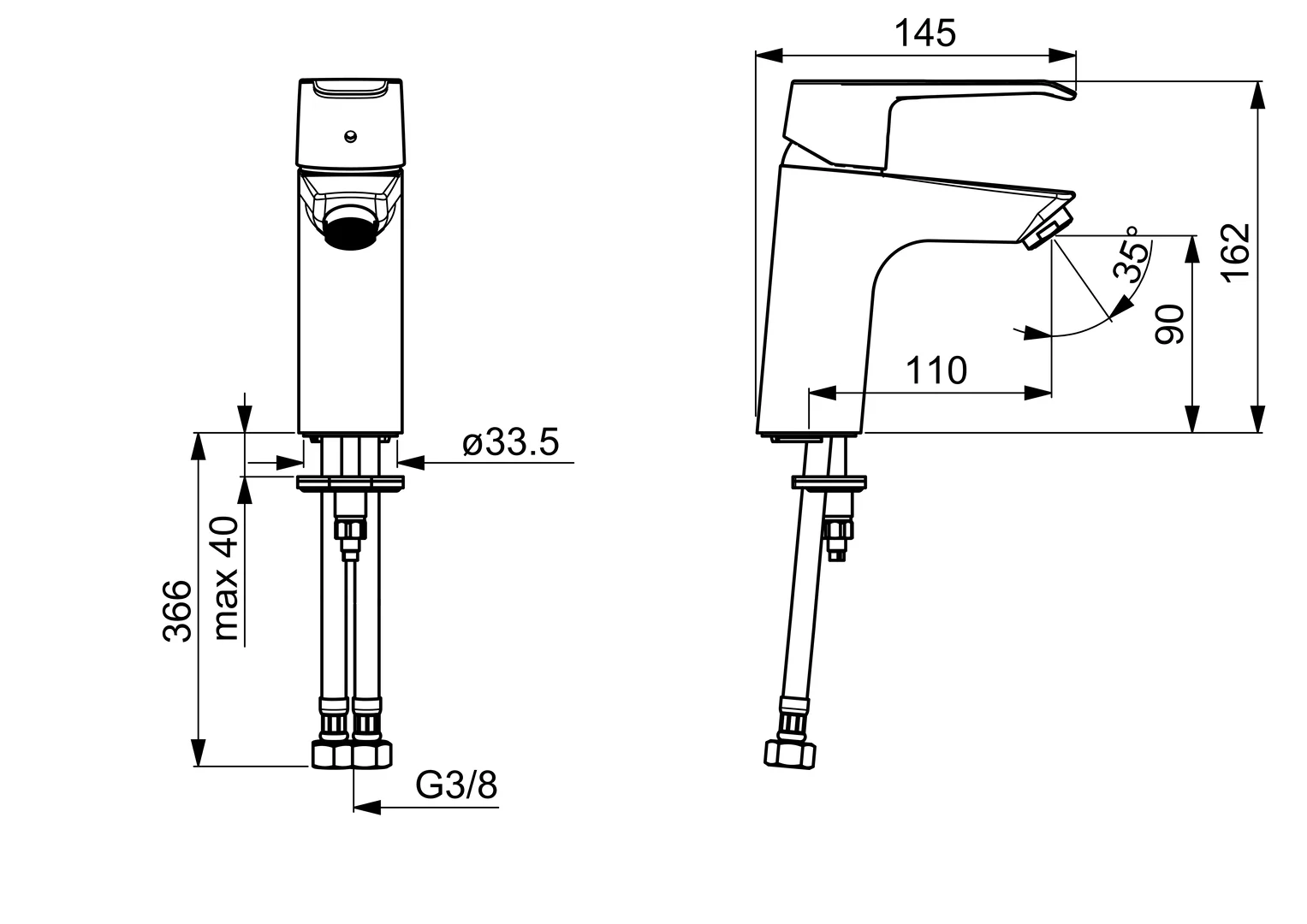 HansaPOLO Waschtischarmatur HansaPOLO 2017 Einhebelmischer Bügelhebel Ausladung 110 mm Chrom