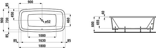 Laufen Palomba Collection Badewanne 900x1800x455, weiß Laufen Palomba Collection Badewanne 900x1800x455, weiß