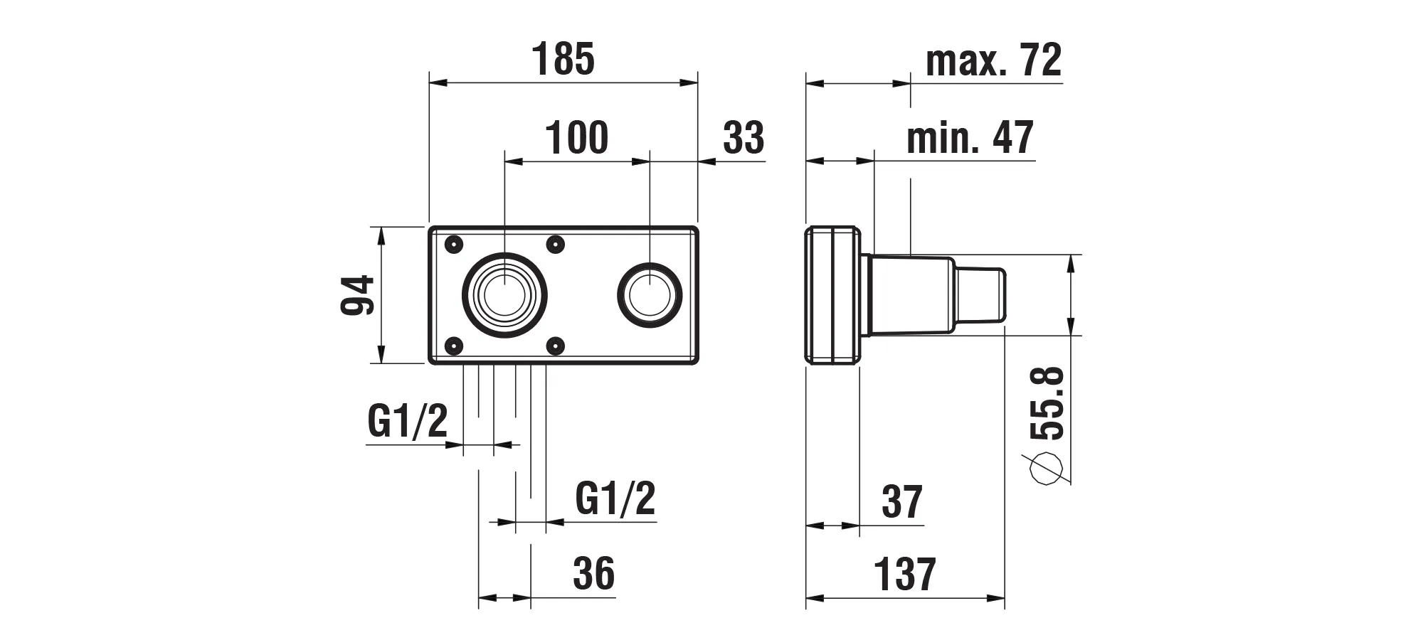 Unterputz Einbaukörper SIMIBOX 2-Point passend zu TWINPLUS Anschluss 1/2“ GN Patrone Quattro-G Messingkörper mit Styroporbox und Bauschutzkappe Bedienung links Unterputz Einbaukörper SIMIBOX 2-Point passend zu TWINPLUS Anschluss 1/2“ GN Patrone Quattro-G Messingkörper mit Styroporbox und Bauschutzkappe Bedienung links