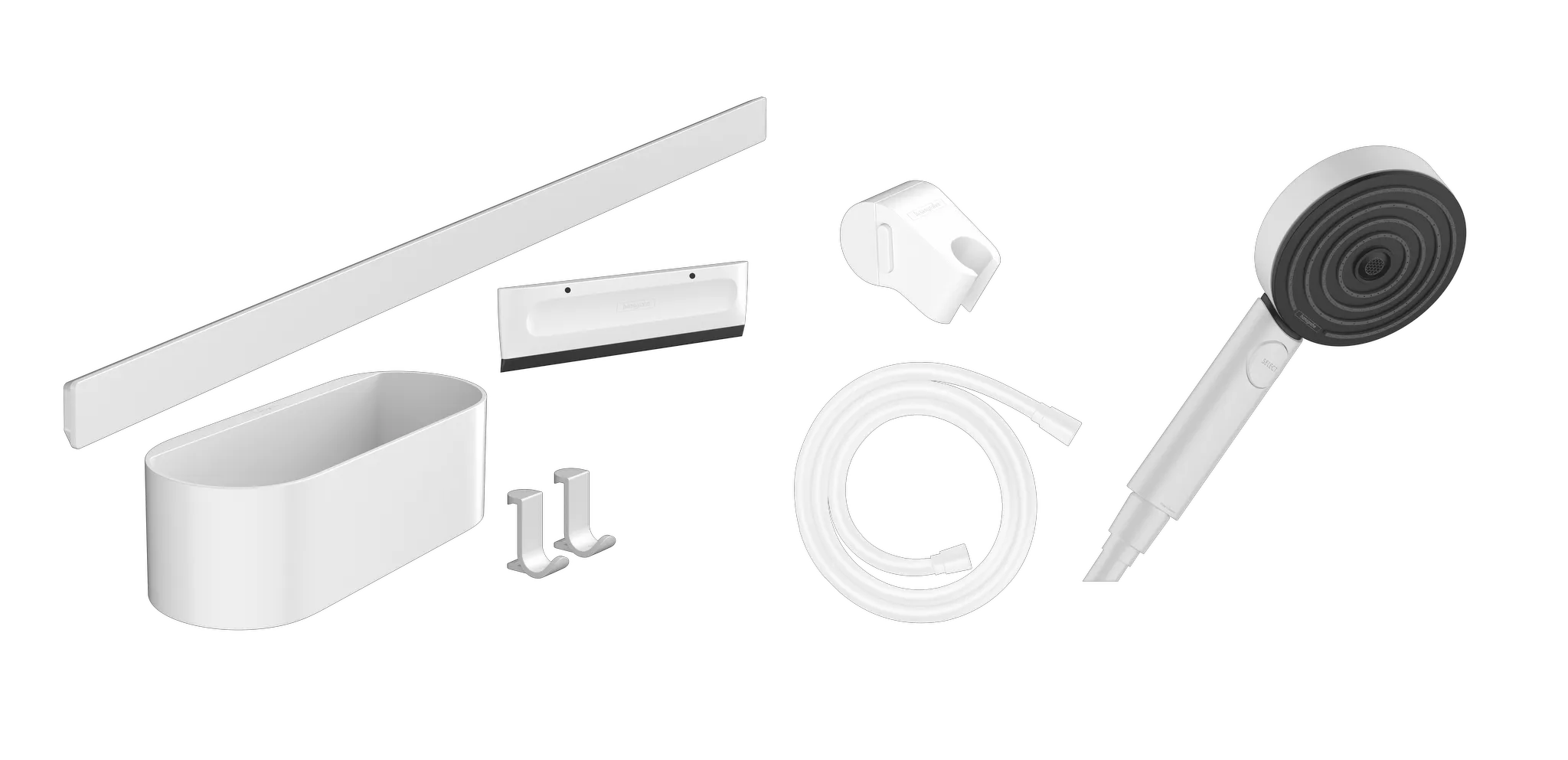 Hansgrohe WallStoris Bundle Handbrause 105 3jet Activation EcoSmart, Wandstange 70 cm und Accessoireset, Mattweiß Hansgrohe WallStoris Bundle Handbrause 105 3jet Activation EcoSmart, Wandstange 70 cm und Accessoireset, Mattweiß