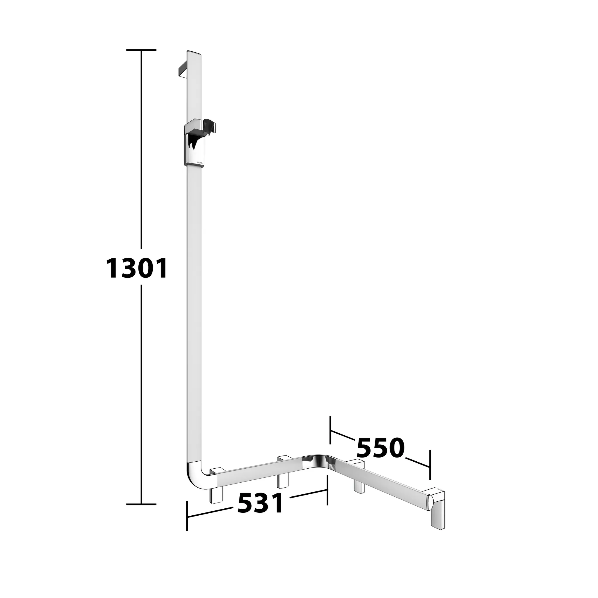 KEUCO AXESS Duschhandlauf mit Brausestange links 600/600/1300 mm silber-eloxiert