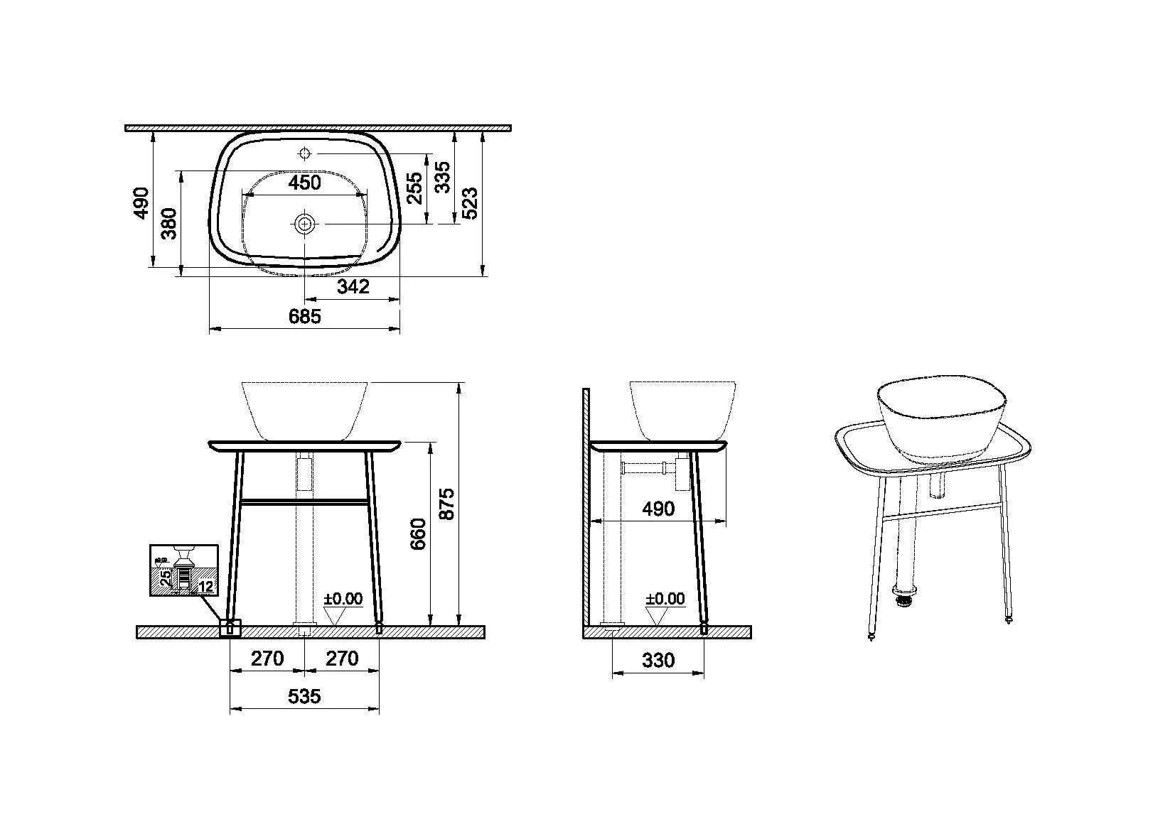 Plural Waschtischunterbau flach freistehend Höhe 66 cm Schwarz Matt