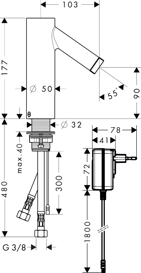 Hansgrohe AXOR Starck Waschtischmischer Elektronik chrom 103 mm Ausladung Normalstrahl 5 l/min Netzanschluss 230 V Hansgrohe AXOR Starck Waschtischmischer Elektronik chrom 103 mm Ausladung Normalstrahl 5 l/min Netzanschluss 230 V