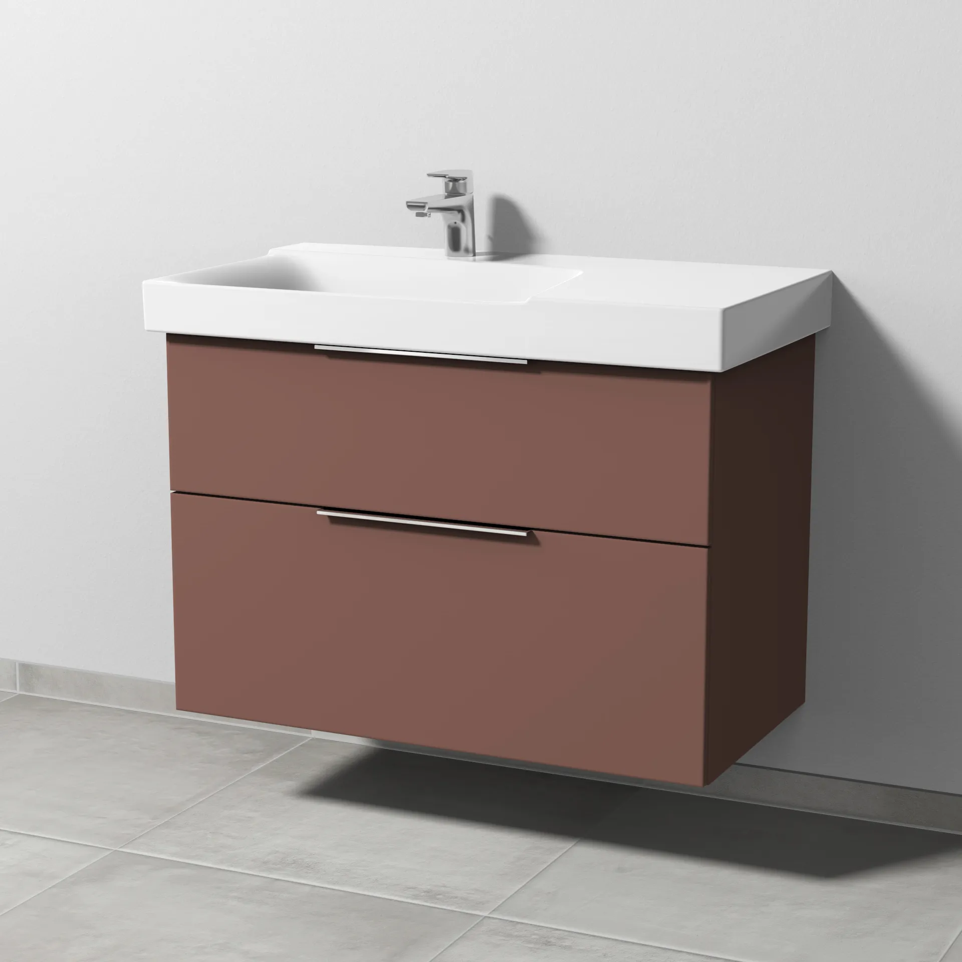 Sanipa Waschtischunterschrank „3way“ passend zu Keramik-Waschtische Xeno2 von Geberit 850 × 593 × 452 mm in Wine-Red, Becken links