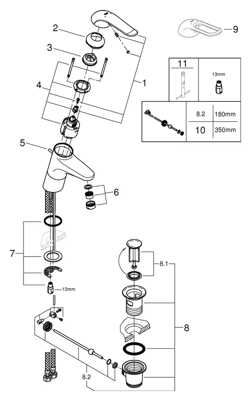 Einhand-Waschtischbatterie Euroeco Special 32766, Einlochmontage, Zugstangen-Ablaufgarnitur 1 1/4'', 46 mm Keramikkartusche, Hebellänge 120 mm, chrom