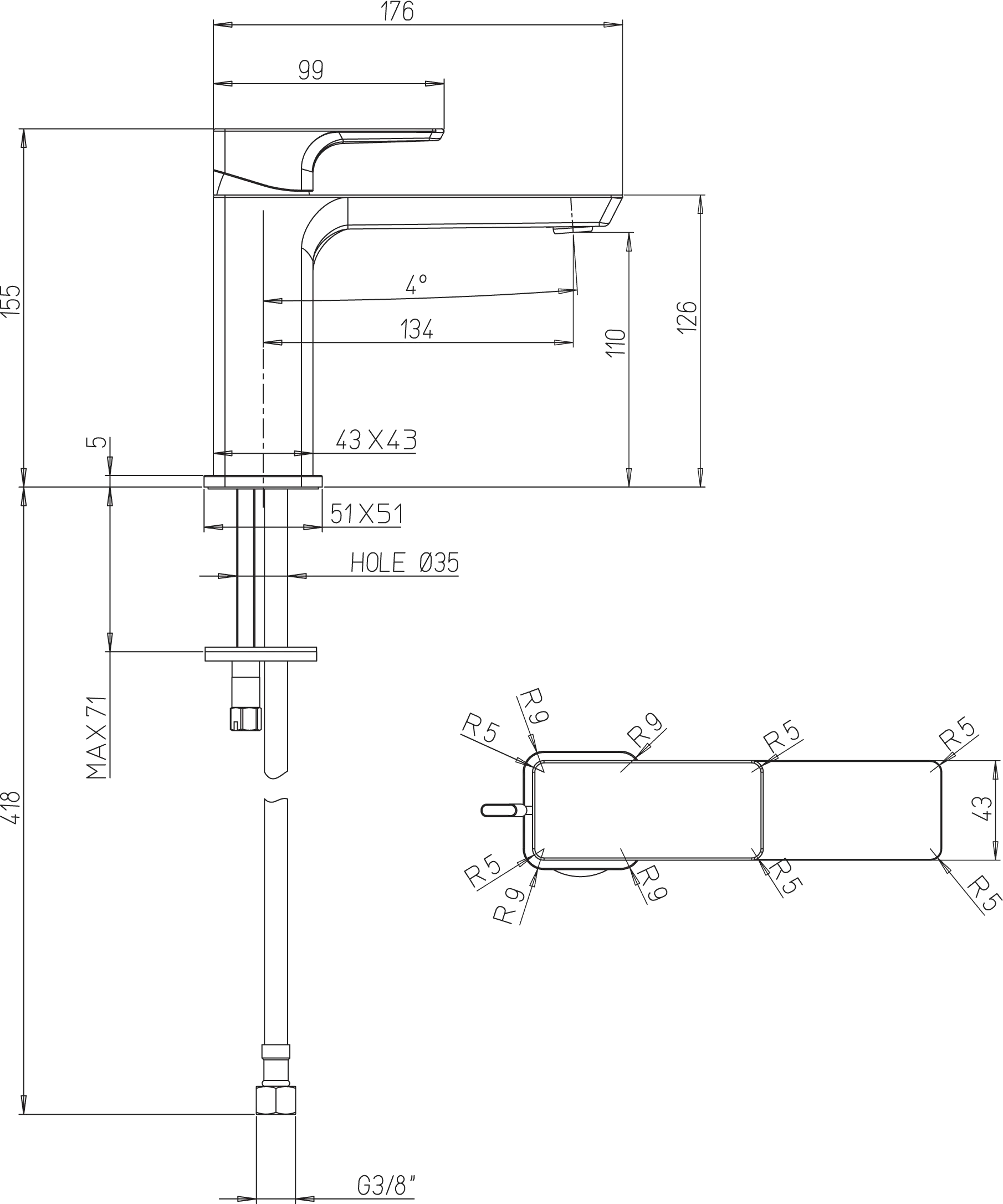 Einhand-Waschtischarmatur „Subway 3.0“ 17,6 cm Ausladung 134 mm