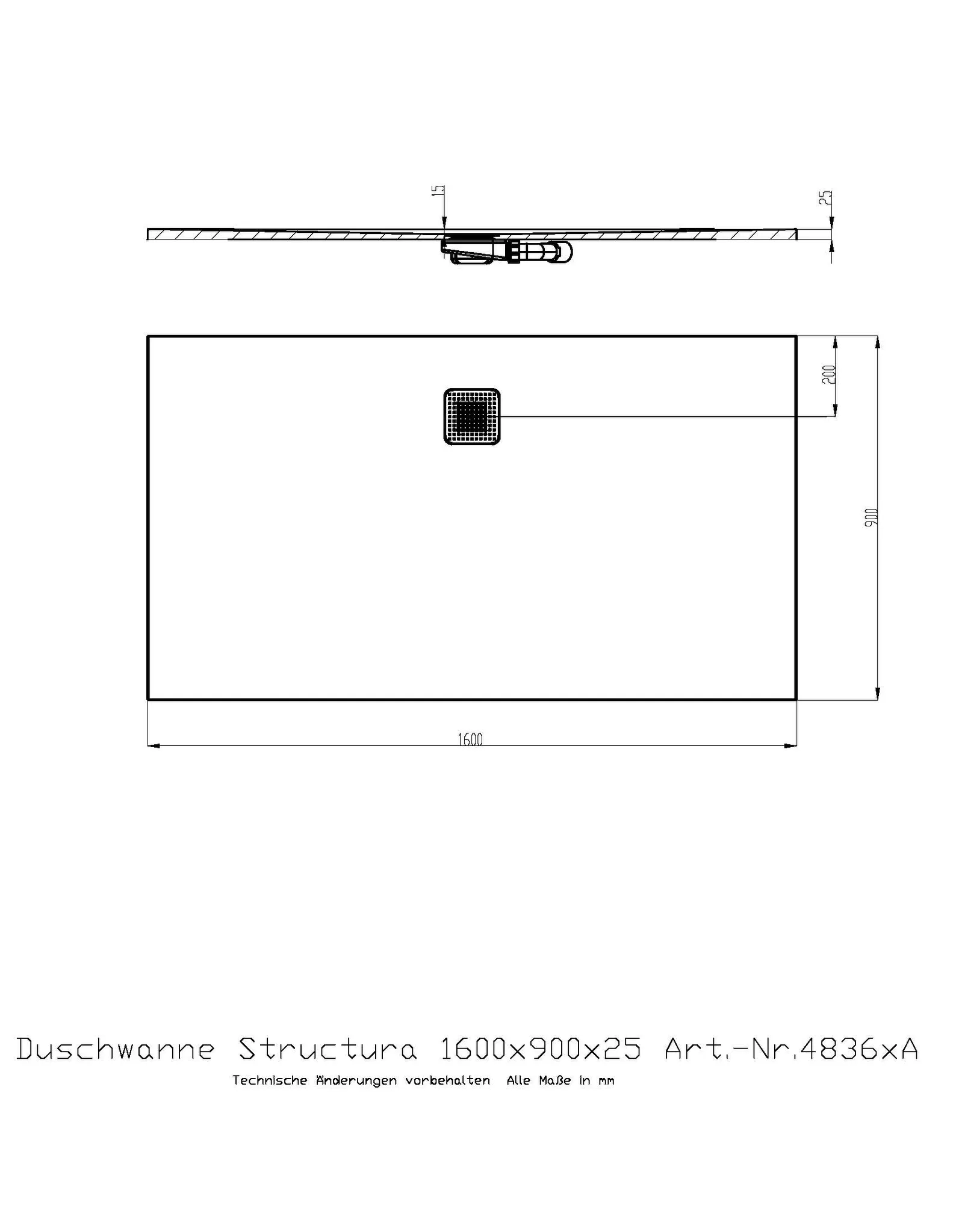 Duschwanne Structura 1600x900x25 in gesoftete Schieferoptik, mit Antirutsch B, Material Solique, Weiß Duschwanne Structura 1600x900x25 in gesoftete Schieferoptik, mit Antirutsch B, Material Solique, Weiß