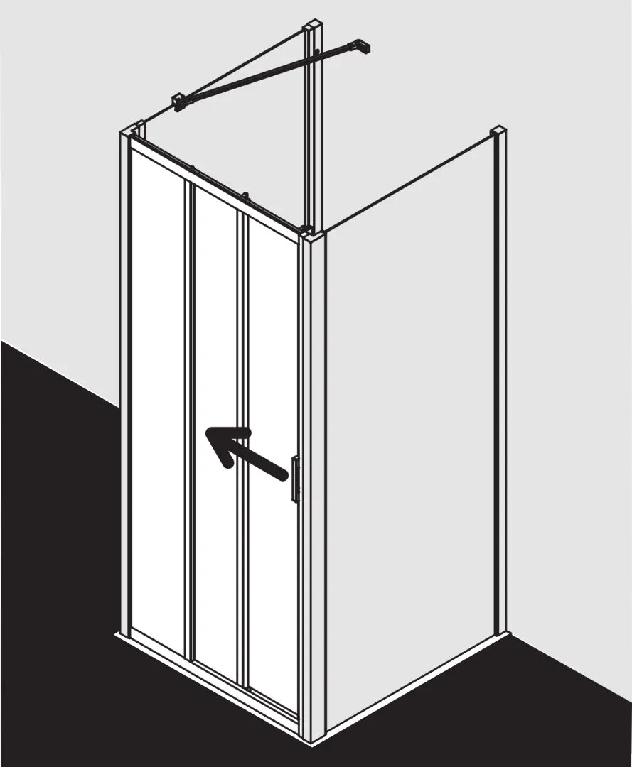Kermi Duschtür Gleittür 3-teilig mit Festfeld links für Nische und Ecke „LIGA“ 185 cm Glas Klar, Profile Silber Hochglanz, Schiebetür dreiteilig