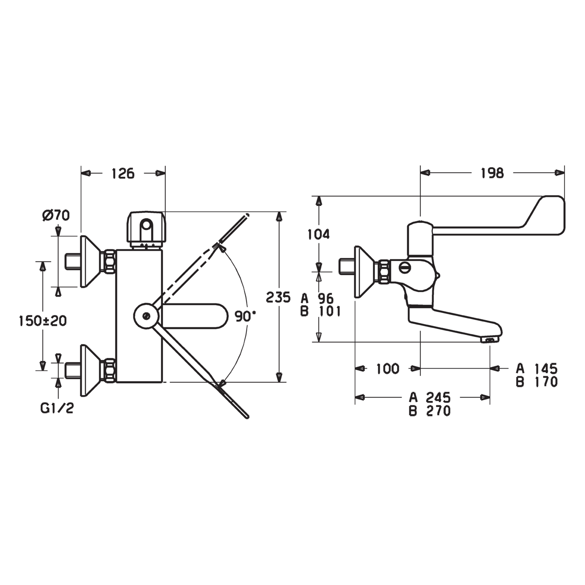 Zweihand-Waschtischarmatur Bedienungshebel lang „Tempra“ Ausladung 245 mm in Chrom Zweihand-Waschtischarmatur Bedienungshebel lang „Tempra“ Ausladung 245 mm in Chrom