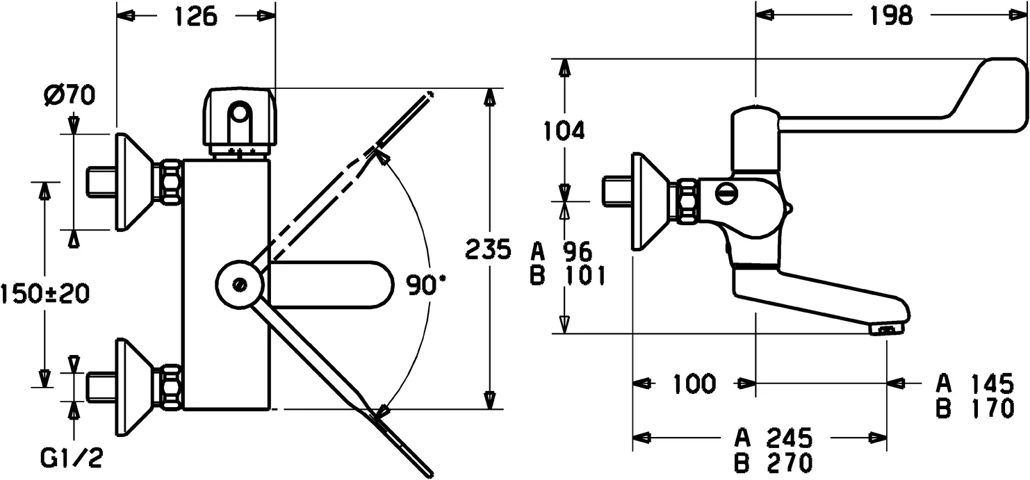 HansaTEMPRA Waschtischbatterie HansaTEMPRA 0838 Bedienungshebel lang Ausladung 245 mm DN15 Chrom