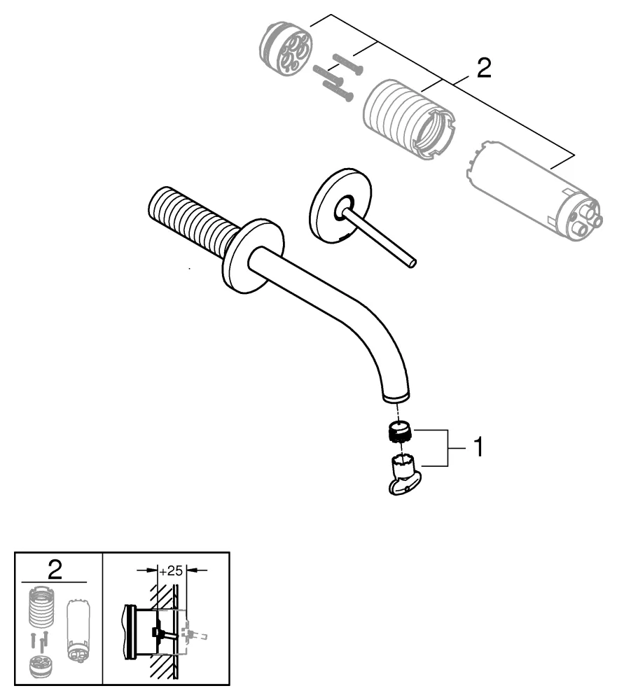 2-Loch-Waschtischbatterie Atrio 29410, Wandmontage, Fertigmontageset für 23 429, Ausladung 185 mm, chrom