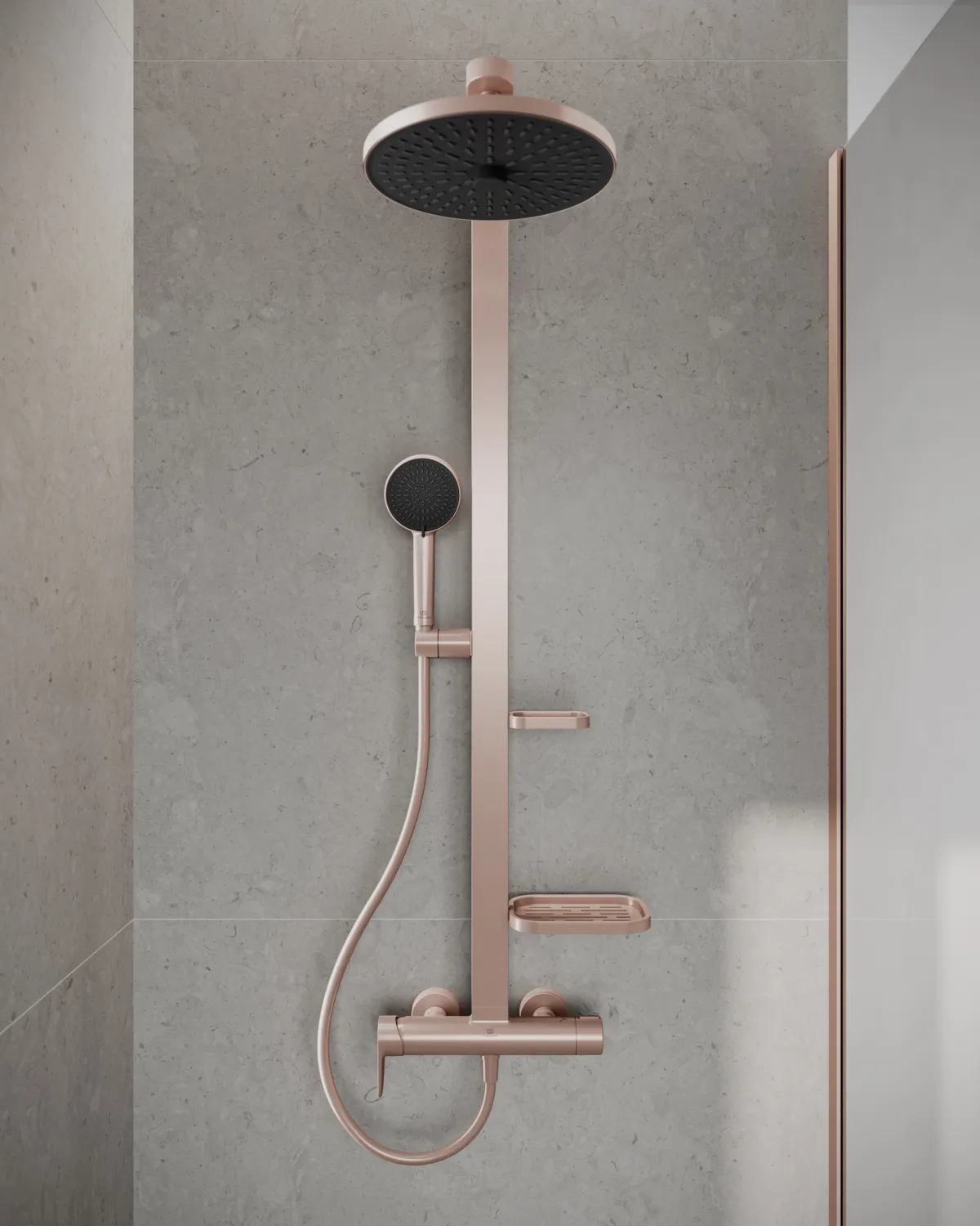 Ideal Standard Duschsystem Ceraflow Alu+ mit Brausearmatur 2 Ablagen, 2 Funktions-Handbrause und 2 Funktions-Kopfbrause Rose Ideal Standard Duschsystem Ceraflow Alu+ mit Brausearmatur 2 Ablagen, 2 Funktions-Handbrause und 2 Funktions-Kopfbrause Rose