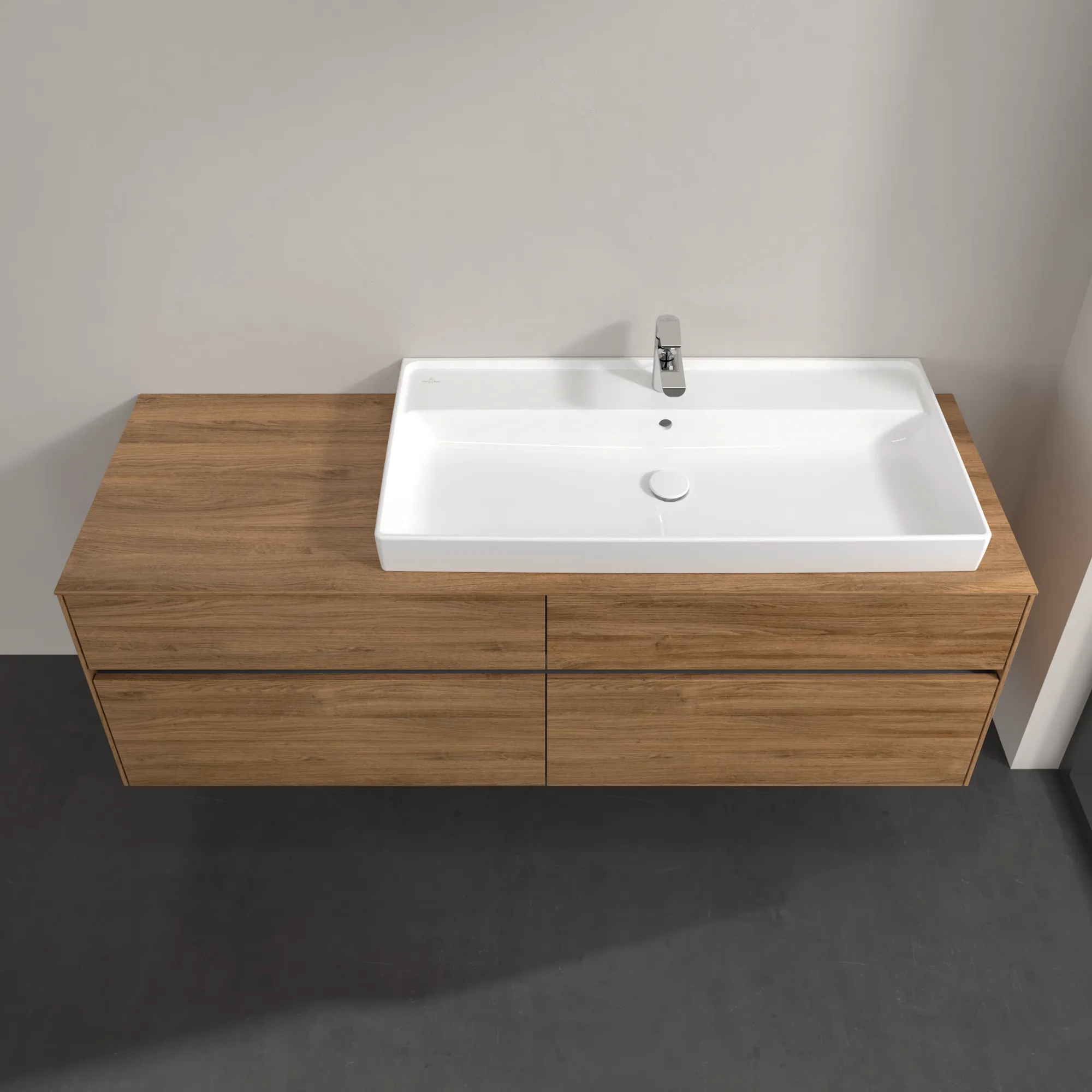 Villeroy & Boch Waschtischunterschrank „Collaro“ 1600 × 548 × 500 mm Kansas Oak, mit Beleuchtung, für Becken rechts