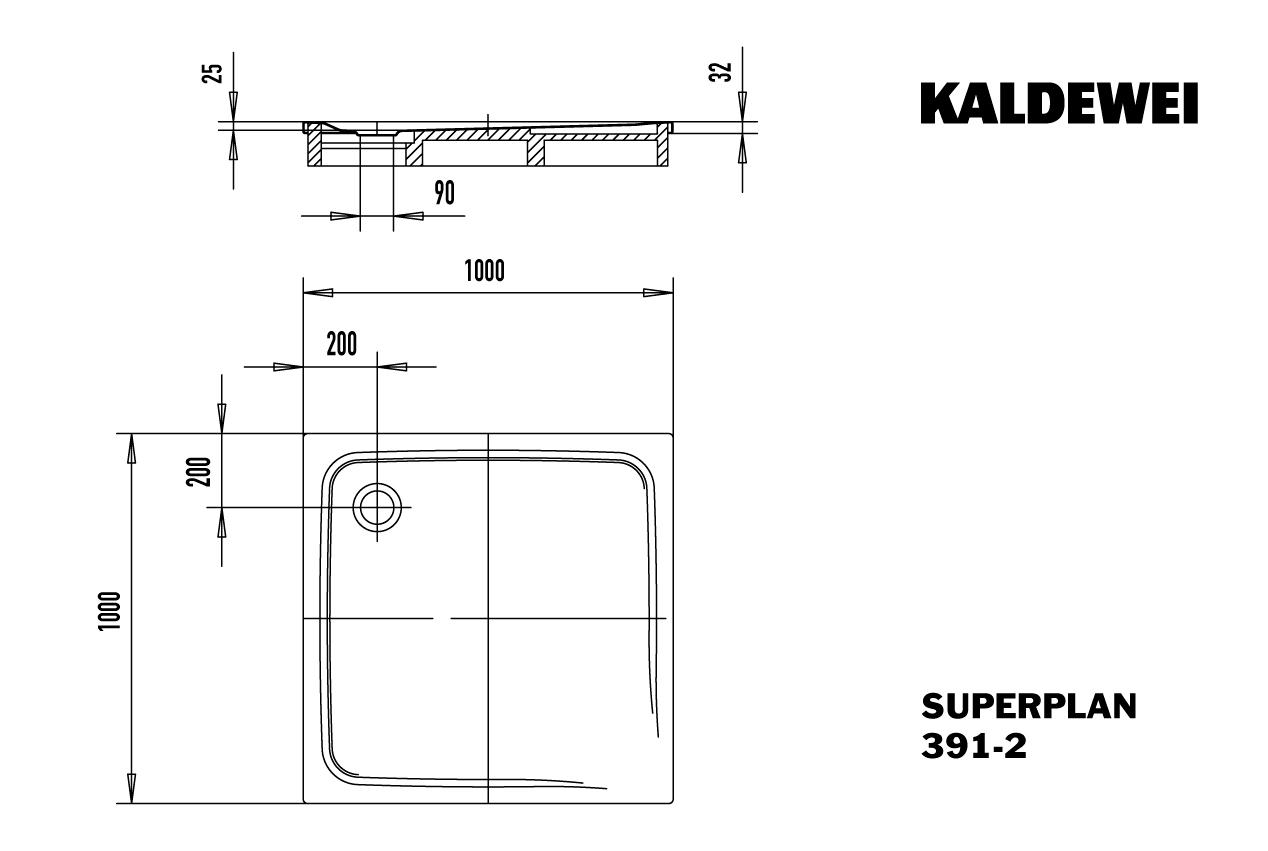 SUPERPLAN CLASSIC mit Wannenträger Duschwanne, 391-2 1000x1000mm alpinweiß, mit Wannenträger