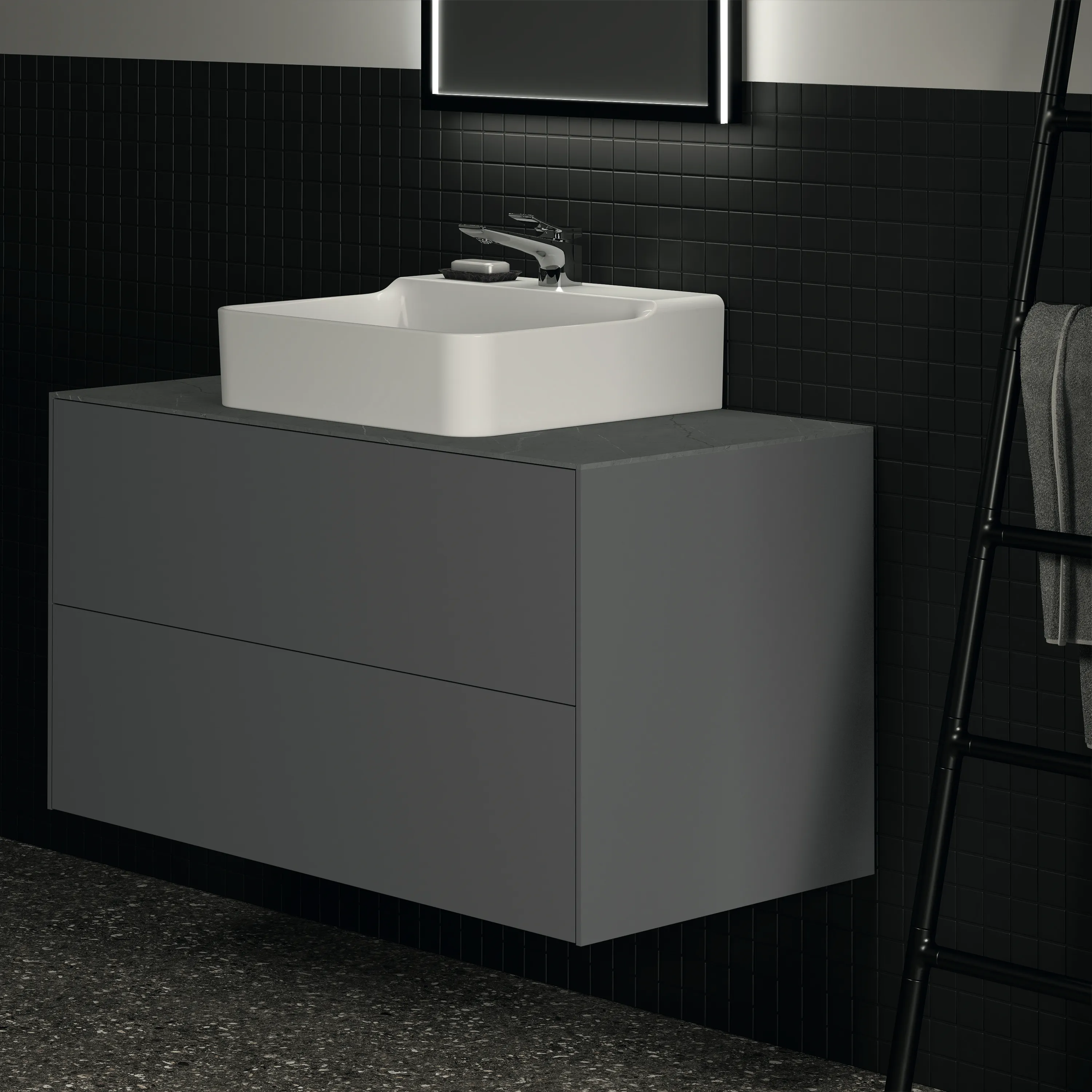 Ideal Standard Waschtischunterschrank Conca, Anthrazit matt, 1000x505x540 mm, 2 Auszüge mit Push-Open und Softclose-Einzug, ohne Platte