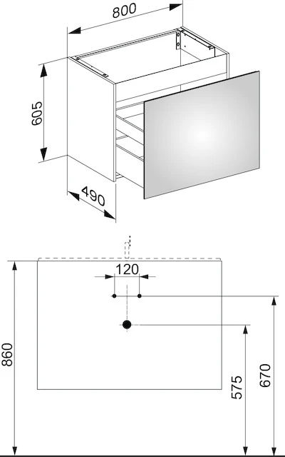 X-Line Waschtischunterbau mit Auszug/Schubkasten 800 x 605 x 490 mm cashmere/cashmere