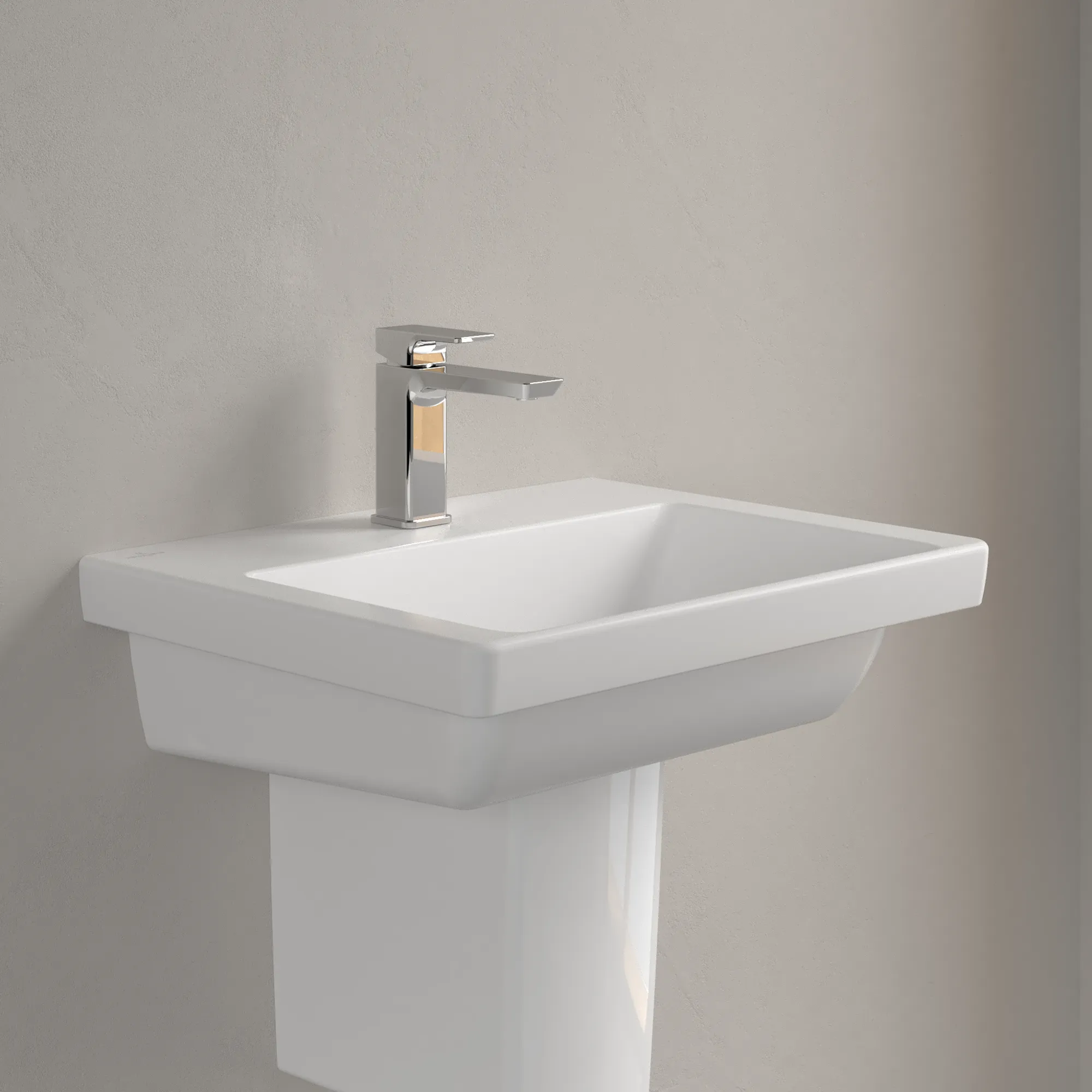 Villeroy & Boch Wandwaschtisch „Subway 3.0“ 550 × 440 × 165 mm, ohne Hahnlochbohrung, Hahnlochposition mittig in Stone White Villeroy & Boch Wandwaschtisch „Subway 3.0“ 550 × 440 × 165 mm, ohne Hahnlochbohrung, Hahnlochposition mittig in Stone White
