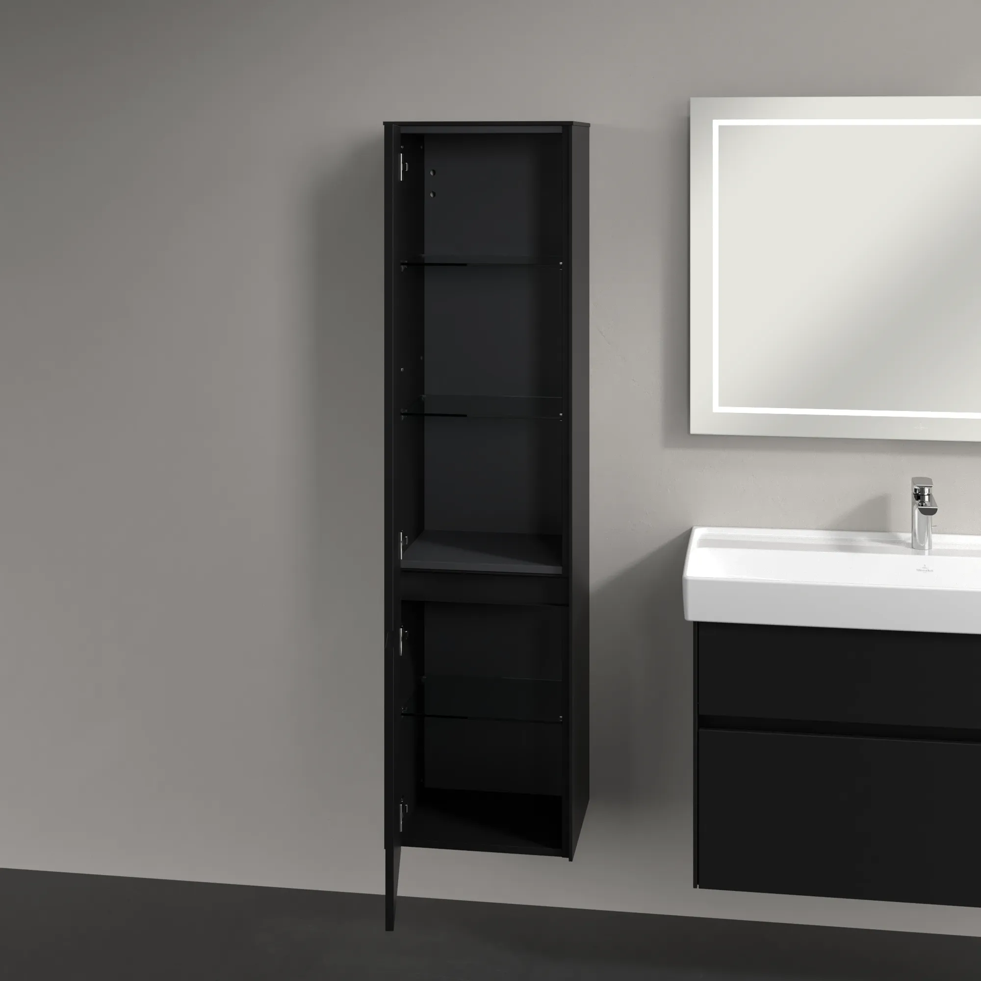 Villeroy & Boch Hochschrank Collaro C03300, Eckig, Volcano Black, 404 x 1538 x 349 mm, 2 Türen, SoftClosing, Aluminiumgriffe Villeroy & Boch Hochschrank Collaro C03300, Eckig, Volcano Black, 404 x 1538 x 349 mm, 2 Türen, SoftClosing, Aluminiumgriffe