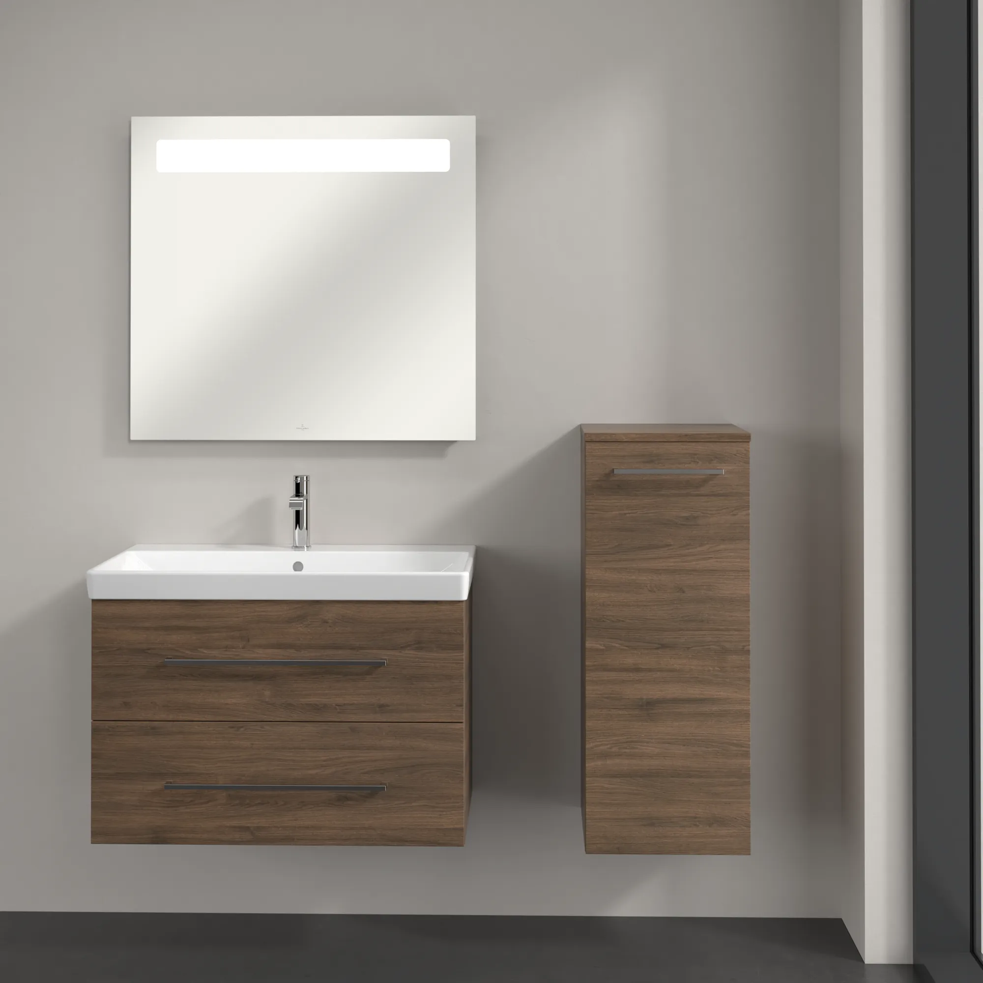 Villeroy & Boch Seitenschrank „Avento“ 35 × 89 × 37,3 × 37,3 cm Arizona Oak, Anschlag rechts, Soft Closing, 1 Tür
