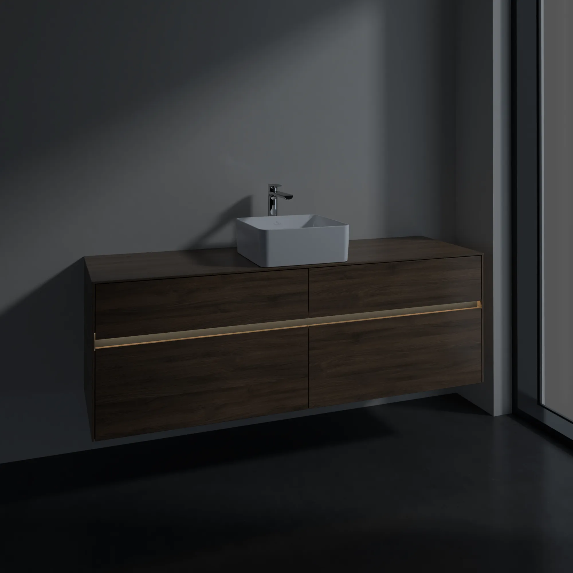 Villeroy & Boch Waschbeckenunterschrank Collaro Arizona Oak, 1600x548x500 mm, mit Beleuchtung und SoftClosing, Eckig Villeroy & Boch Waschbeckenunterschrank Collaro Arizona Oak, 1600x548x500 mm, mit Beleuchtung und SoftClosing, Eckig