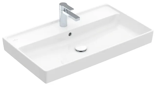 Villeroy & Boch Schrankwaschtisch aus TitanCeram geschliffen „Collaro“ 800 × 465 × 160 mm, mit Hahnlochbohrung, Hahnlochposition mittig in Weiß Alpin