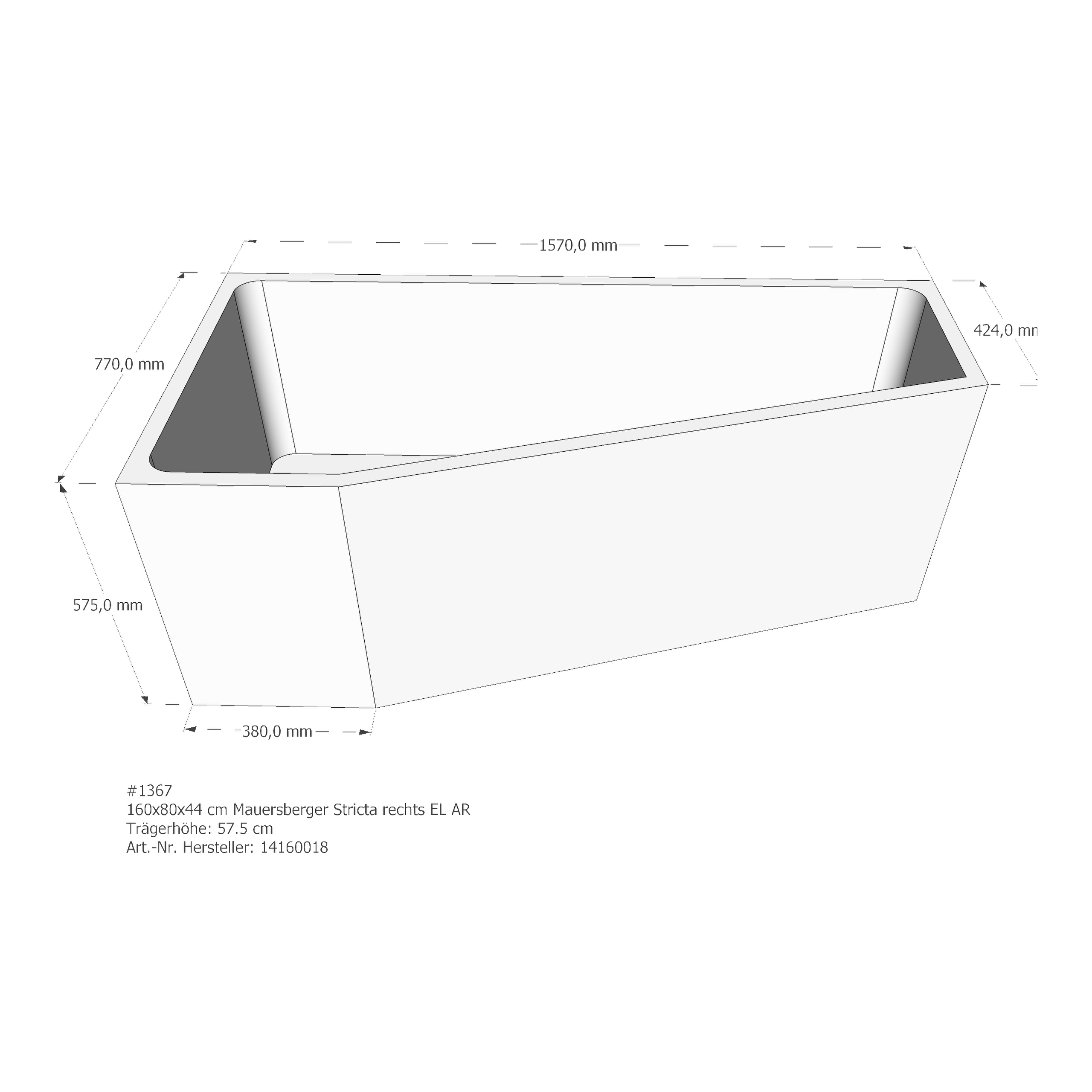 Badewannenträger für Mauersberger Stricta 160/80 rechts rechts 160 × 80 × 44 cm Badewannenträger für Mauersberger Stricta 160/80 rechts rechts 160 × 80 × 44 cm