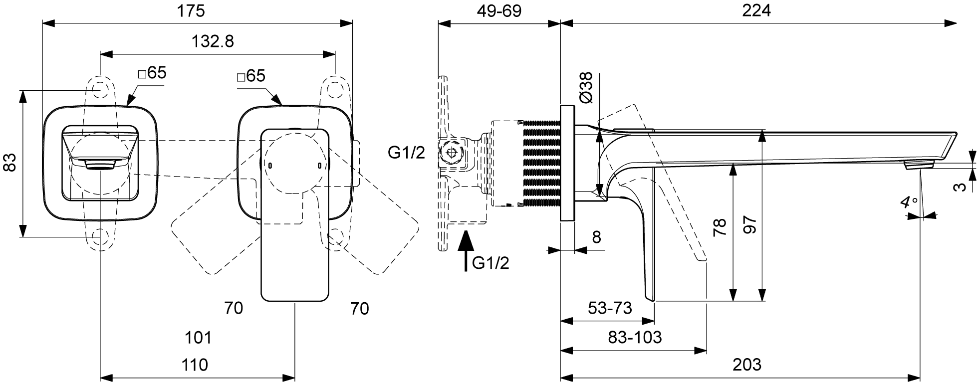 Villeroy & Boch Einhebel-Waschtischarmatur Subway 3.0, eckig, verchromt, 175 x 224 x 100 mm, Höhe 100 mm