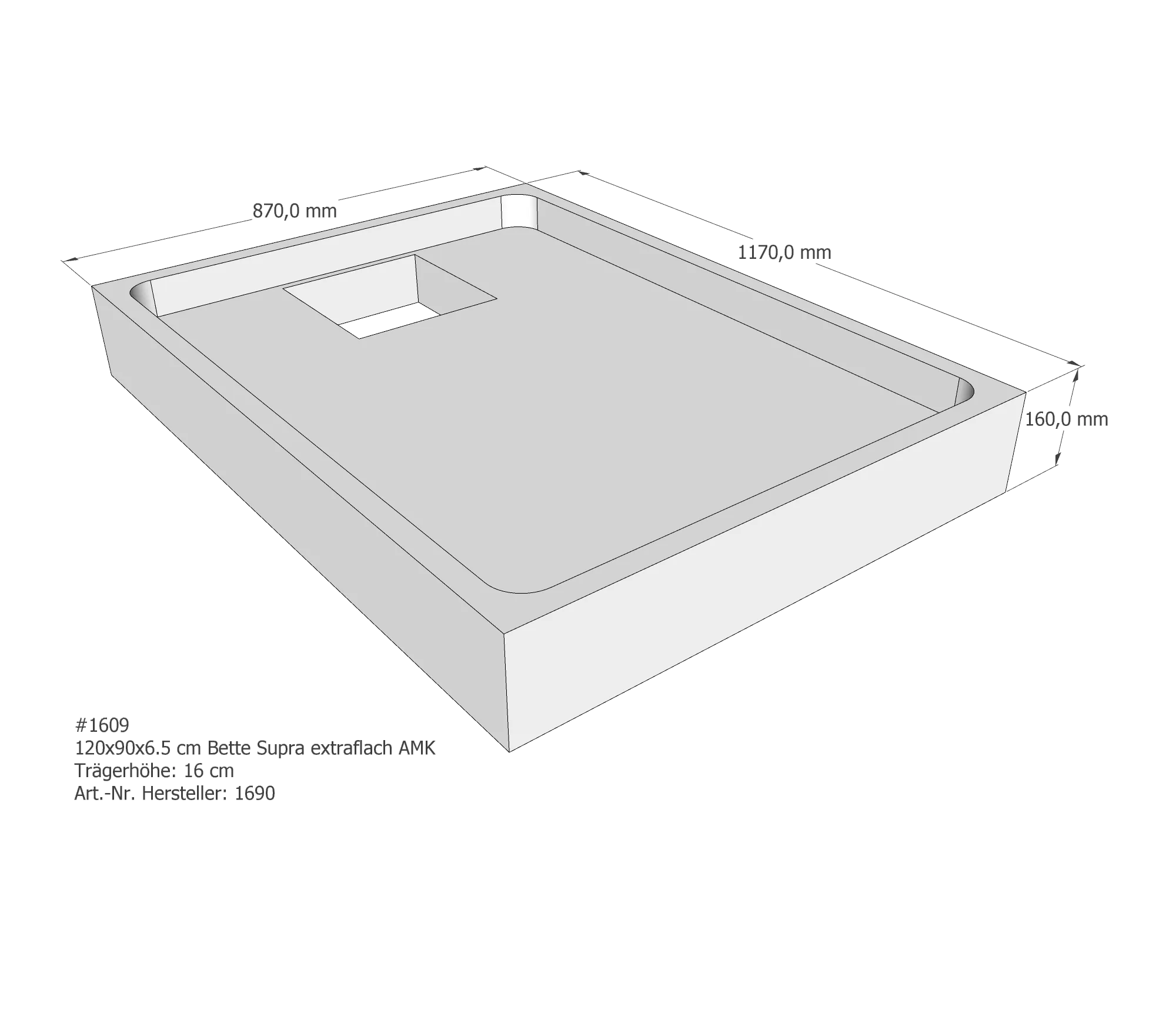 Duschwannenträger für Bette Supra (extraflach) 120 × 90 × 6,5 cm Breite: 90 cm / Länge: 120 cm Duschwannenträger für Bette Supra (extraflach) 120 × 90 × 6,5 cm Breite: 90 cm / Länge: 120 cm