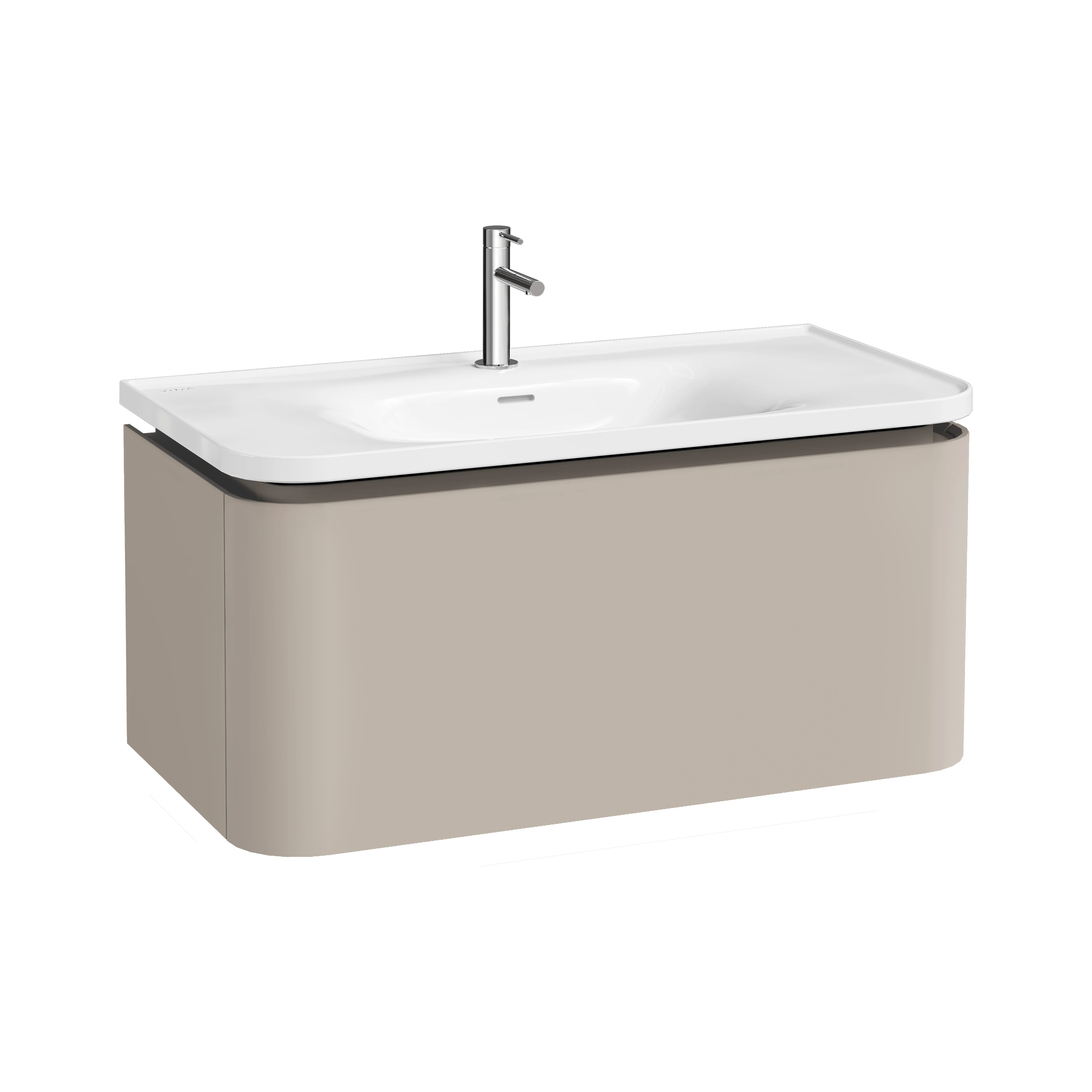 Glora Set Möbelwaschtisch + Waschtischunterschrank mit LED-Ambientebeleuchtung 100 x 53 x 52 cm (BxTxH) Wandmontage Weiß Hochglanz + Taupe Matt