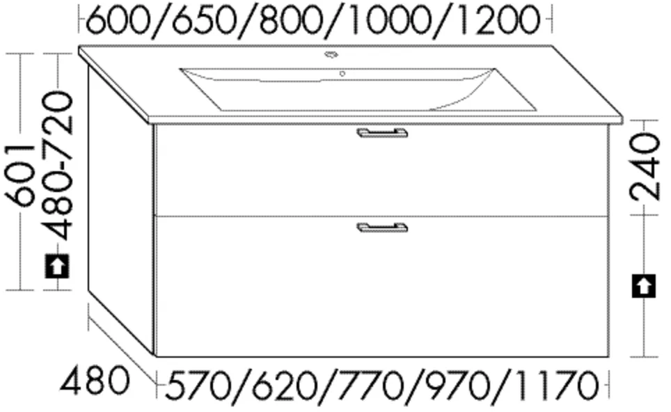 Burgbad Waschtischunterschrank Sys30, 480x600x601 mm, 1 Schublade oben, 1 Auszug unten, PG3 Burgbad Waschtischunterschrank Sys30, 480x600x601 mm, 1 Schublade oben, 1 Auszug unten, PG3