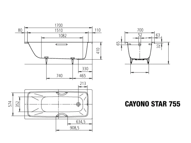 Kaldewei Badewanne „Cayono“ Star rechteck 170 × 70 cm, mit Grifflochbohrungen in alpinweiß Kaldewei Badewanne „Cayono“ Star rechteck 170 × 70 cm, mit Grifflochbohrungen in alpinweiß