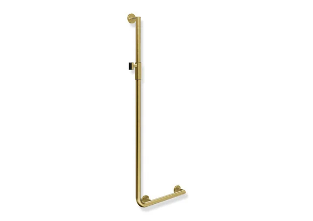 HEWI Winkelgriff System 900, Edelstahl PVD, rechts, 450 x 1250 mm, D 32 mm, gold gebürstet mit magnetischem Brausehalter HEWI Winkelgriff System 900, Edelstahl PVD, rechts, 450 x 1250 mm, D 32 mm, gold gebürstet mit magnetischem Brausehalter