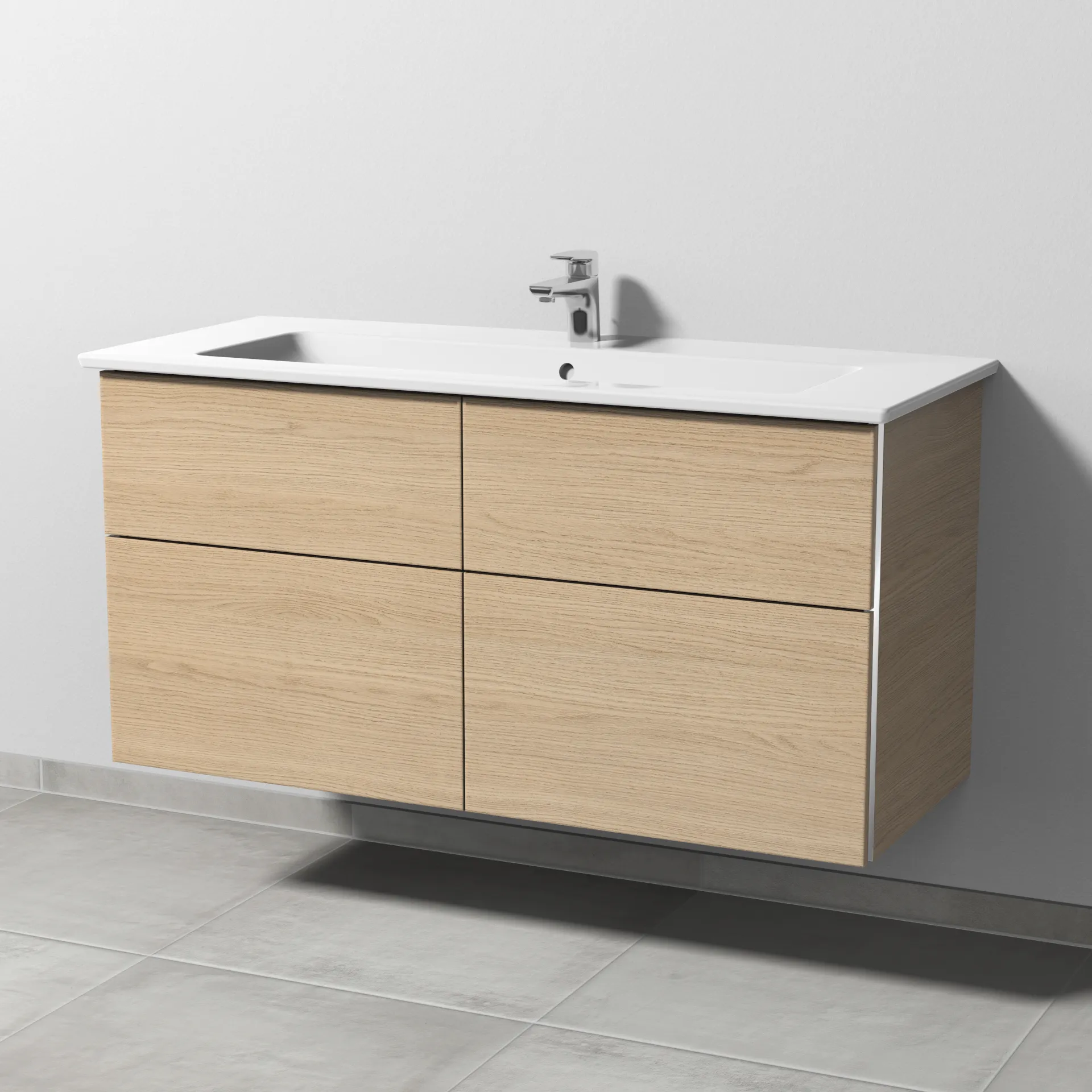 Sanipa Waschtischunterschrank „3way“ 1155 × 591 × 477 mm in Eiche Nordic, Becken mittig Sanipa Waschtischunterschrank „3way“ 1155 × 591 × 477 mm in Eiche Nordic, Becken mittig