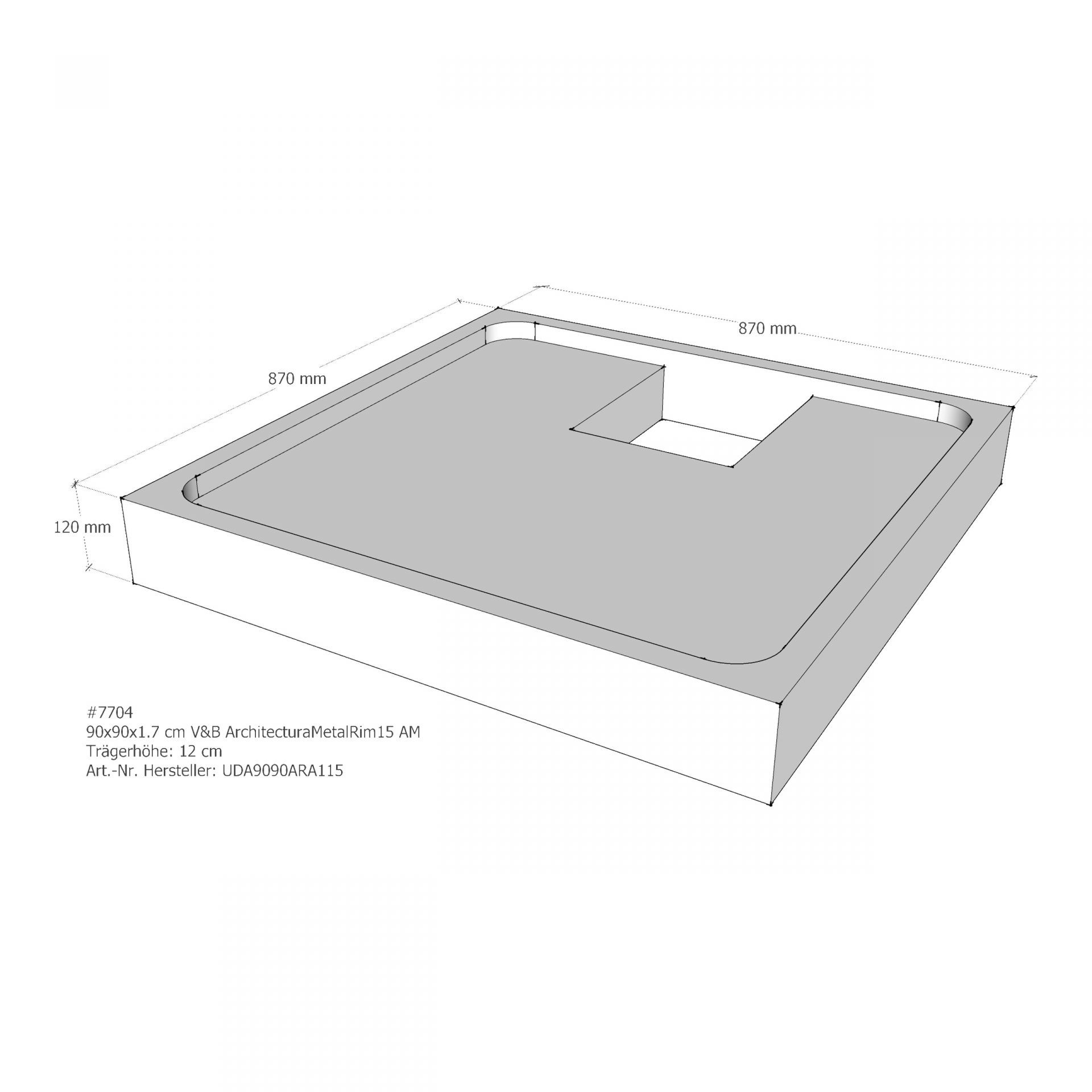 Villeroy & Boch Duschwanne inkl. Wannenträger und Ablaufgarnitur „Architectura MetalRim“ 90 × 90 cm