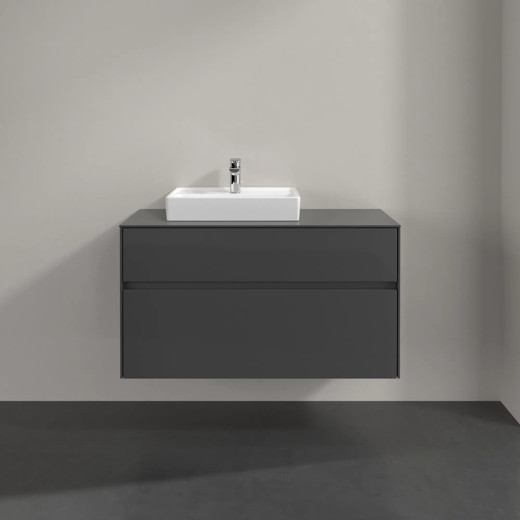 Villeroy & Boch Waschbeckenunterschrank Collaro C01400, Eckig Glossy Grey, 1.000 x 548 x 500 mm, mit SoftClosing, 2 Auszügen, 1 Waschbecken Villeroy & Boch Waschbeckenunterschrank Collaro C01400, Eckig Glossy Grey, 1.000 x 548 x 500 mm, mit SoftClosing, 2 Auszügen, 1 Waschbecken