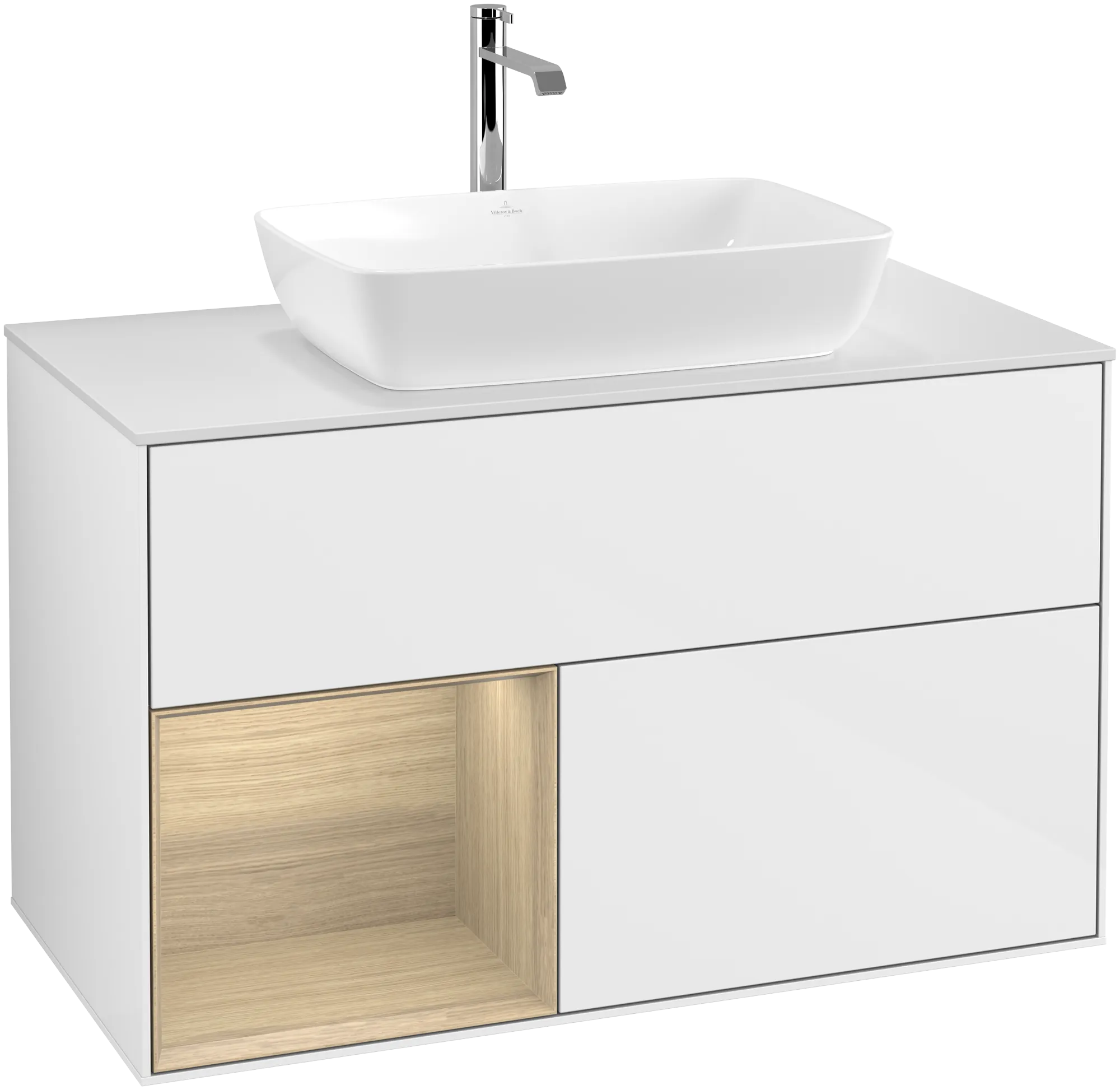 Villeroy & Boch Finion Waschbeckenunterschrank G77 1000x603x501mm Glossy White Lacquer / Oak Veneer / Glass White Matt