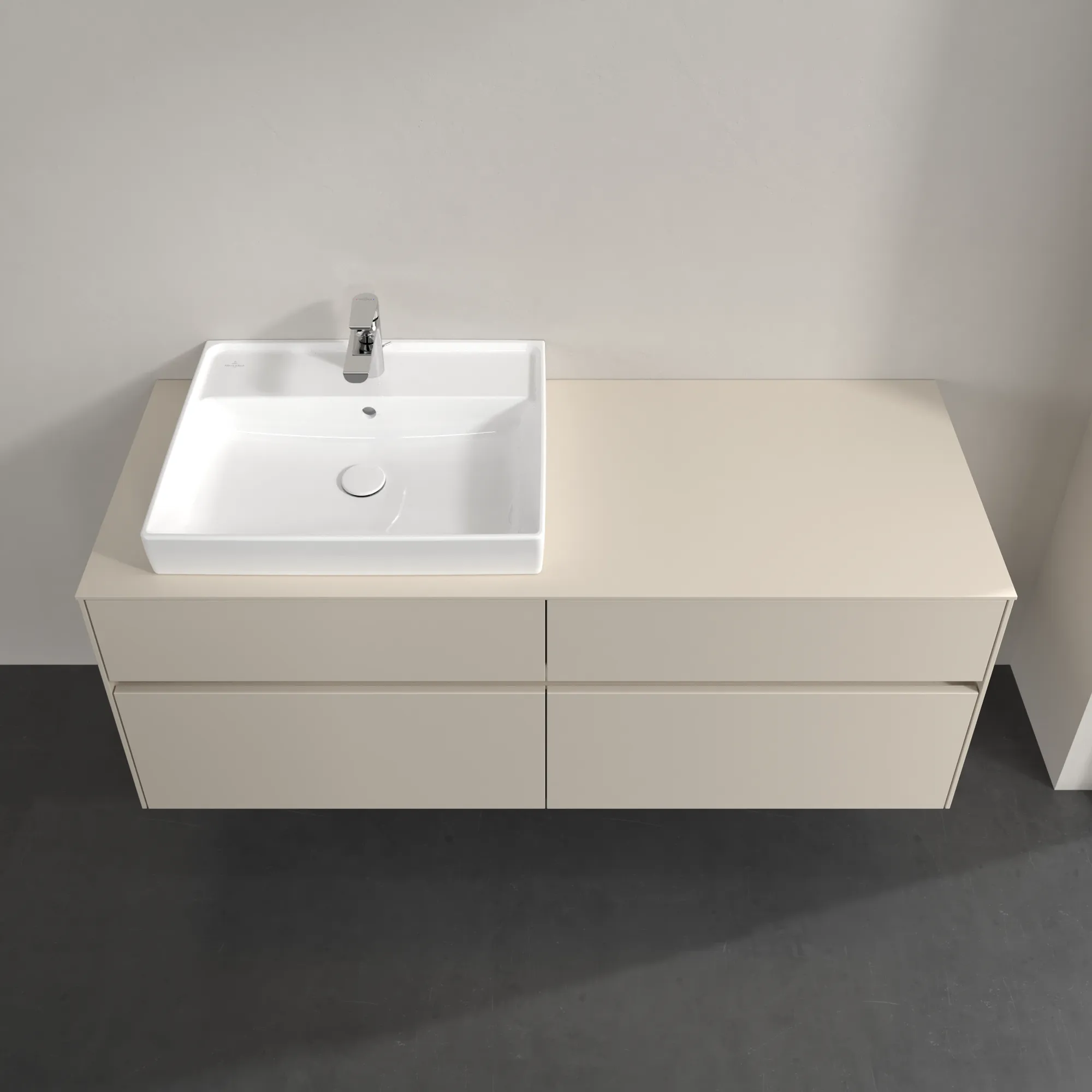 Villeroy & Boch Waschtischunterschrank „Collaro“ 1400 × 548 × 500 mm Cashmere Grey, mit Beleuchtung, für Becken links