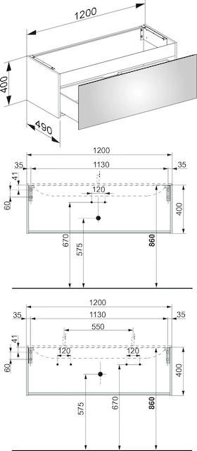 KEUCO X-LINE Waschtischunterbau mit Auszug 1200 x 400 x 490 mm inox/inox KEUCO X-LINE Waschtischunterbau mit Auszug 1200 x 400 x 490 mm inox/inox